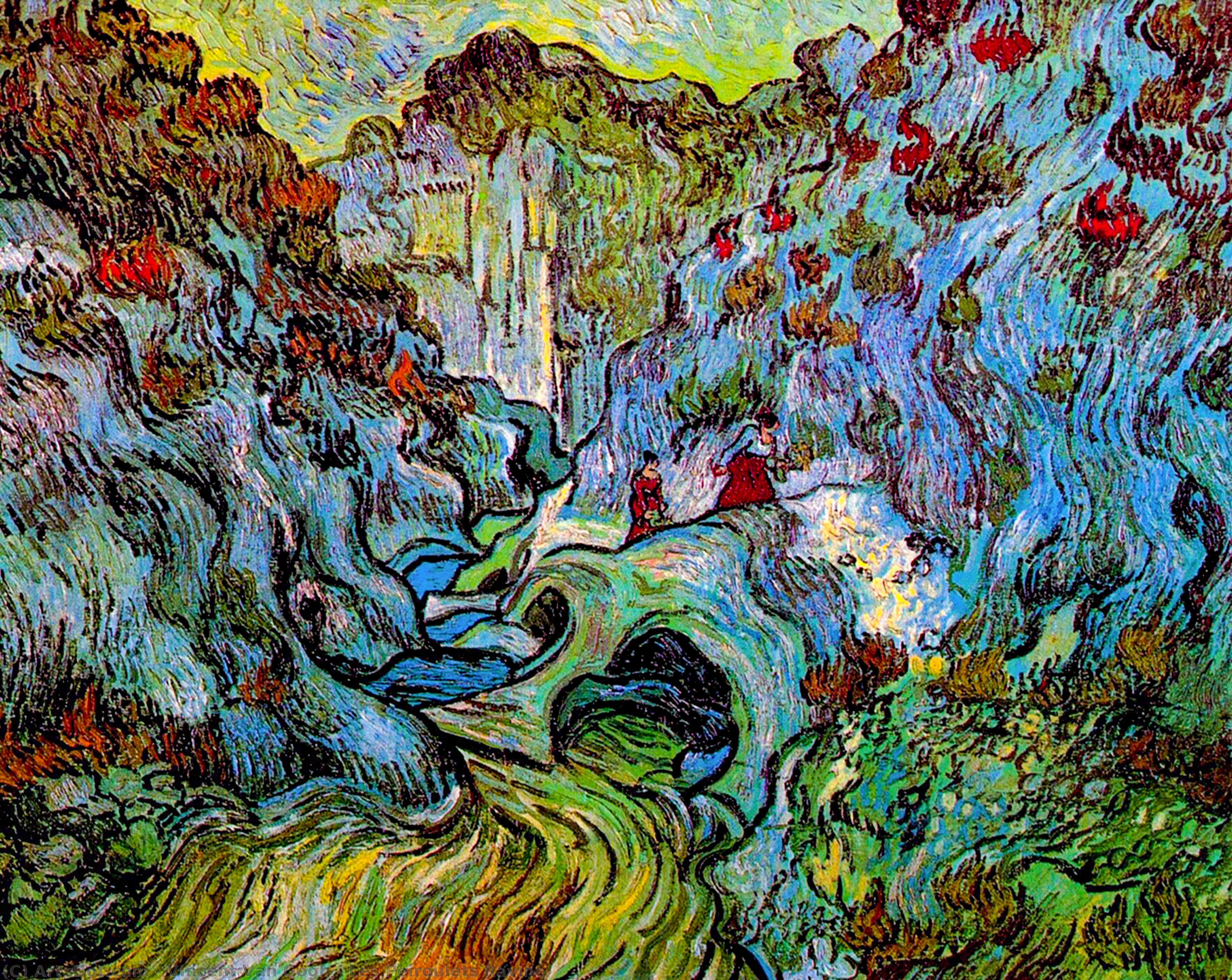 Wikoo.org - موسوعة الفنون الجميلة - اللوحة، العمل الفني Vincent Van Gogh - Les Peiroulets Ravine