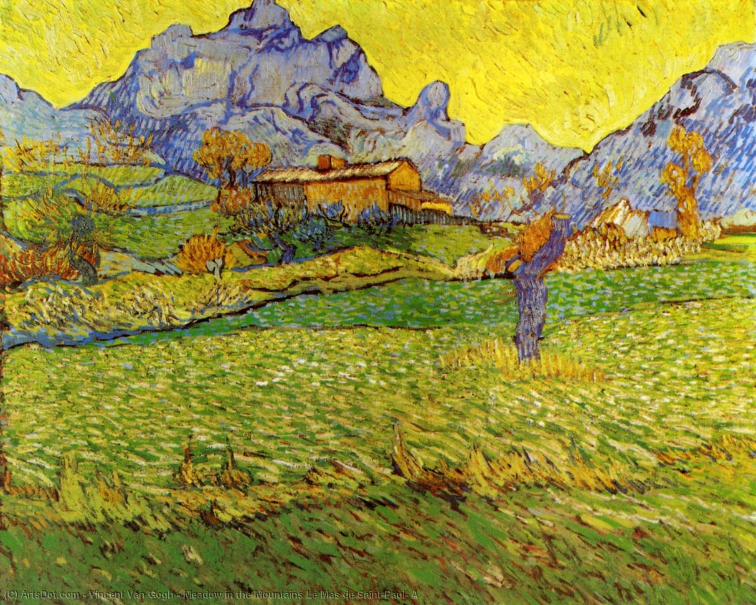 WikiOO.org - Encyclopedia of Fine Arts - Maleri, Artwork Vincent Van Gogh - Meadow in the Mountains Le Mas de Saint-Paul, A