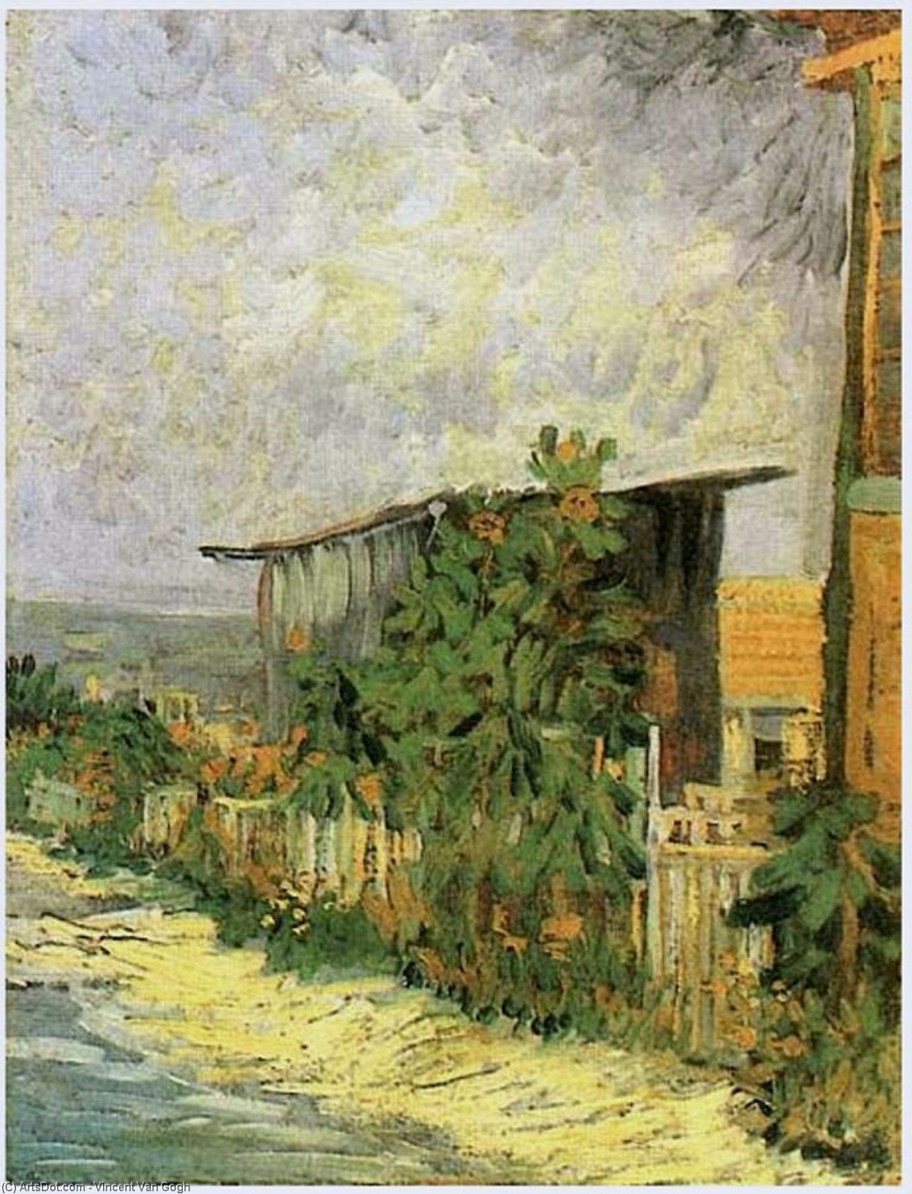 Wikioo.org - The Encyclopedia of Fine Arts - Painting, Artwork by Vincent Van Gogh - Montmartre Path with Sunflowers