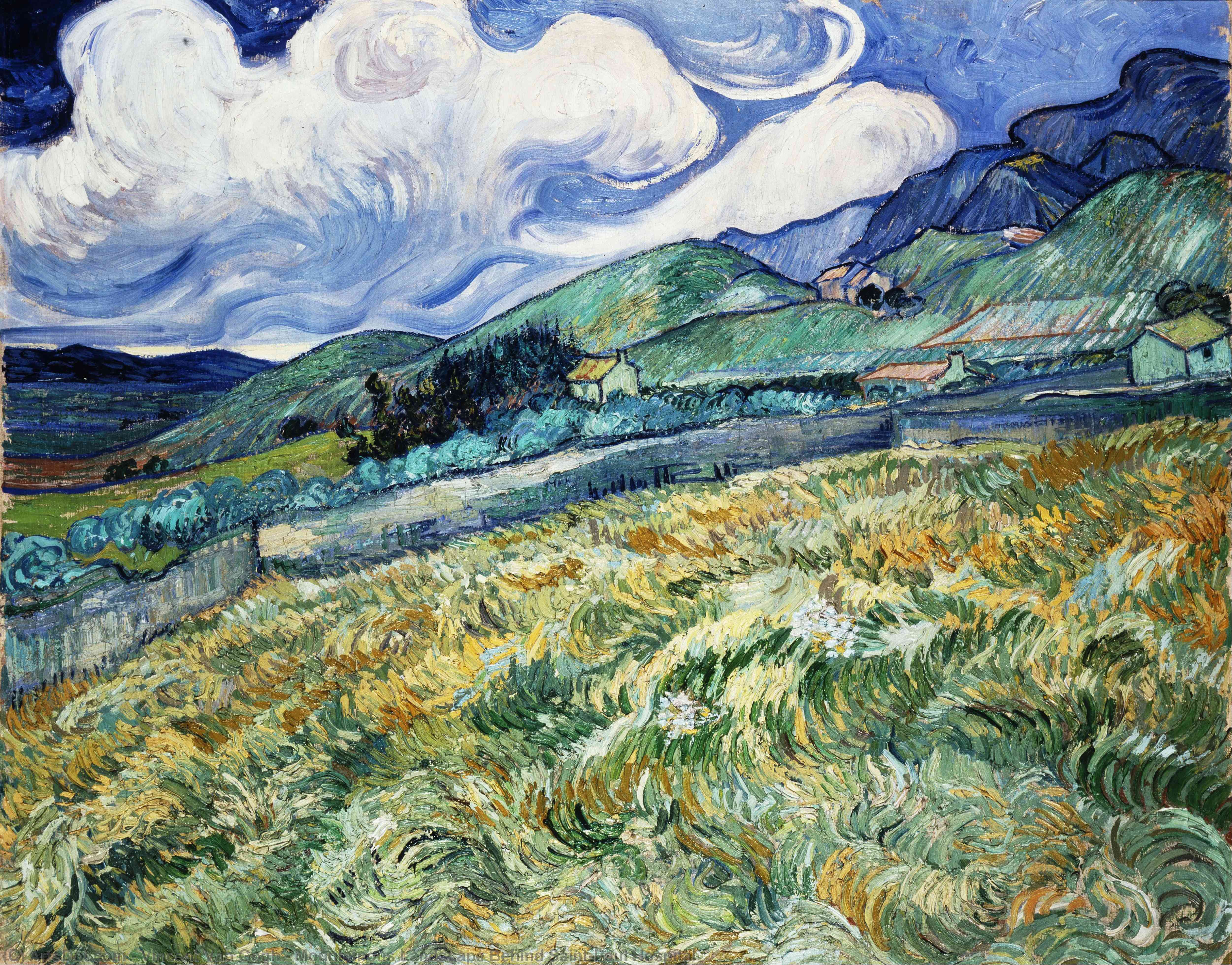 Wikioo.org - สารานุกรมวิจิตรศิลป์ - จิตรกรรม Vincent Van Gogh - Mountainous Landscape Behind Saint-Paul Hospital
