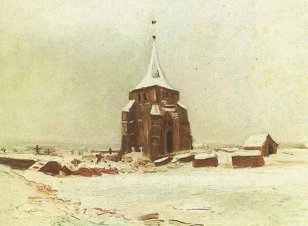 Wikioo.org - The Encyclopedia of Fine Arts - Painting, Artwork by Vincent Van Gogh - Old Cemetery Tower at Nuenen in the Snow, The