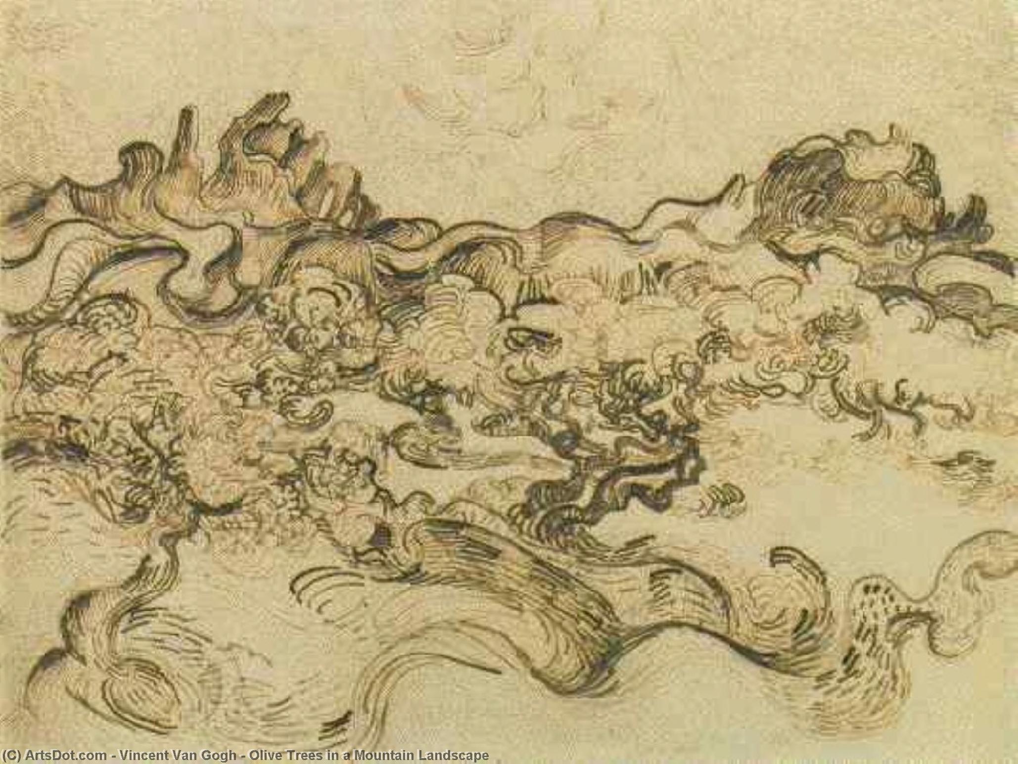 WikiOO.org - אנציקלופדיה לאמנויות יפות - ציור, יצירות אמנות Vincent Van Gogh - Olive Trees in a Mountain Landscape
