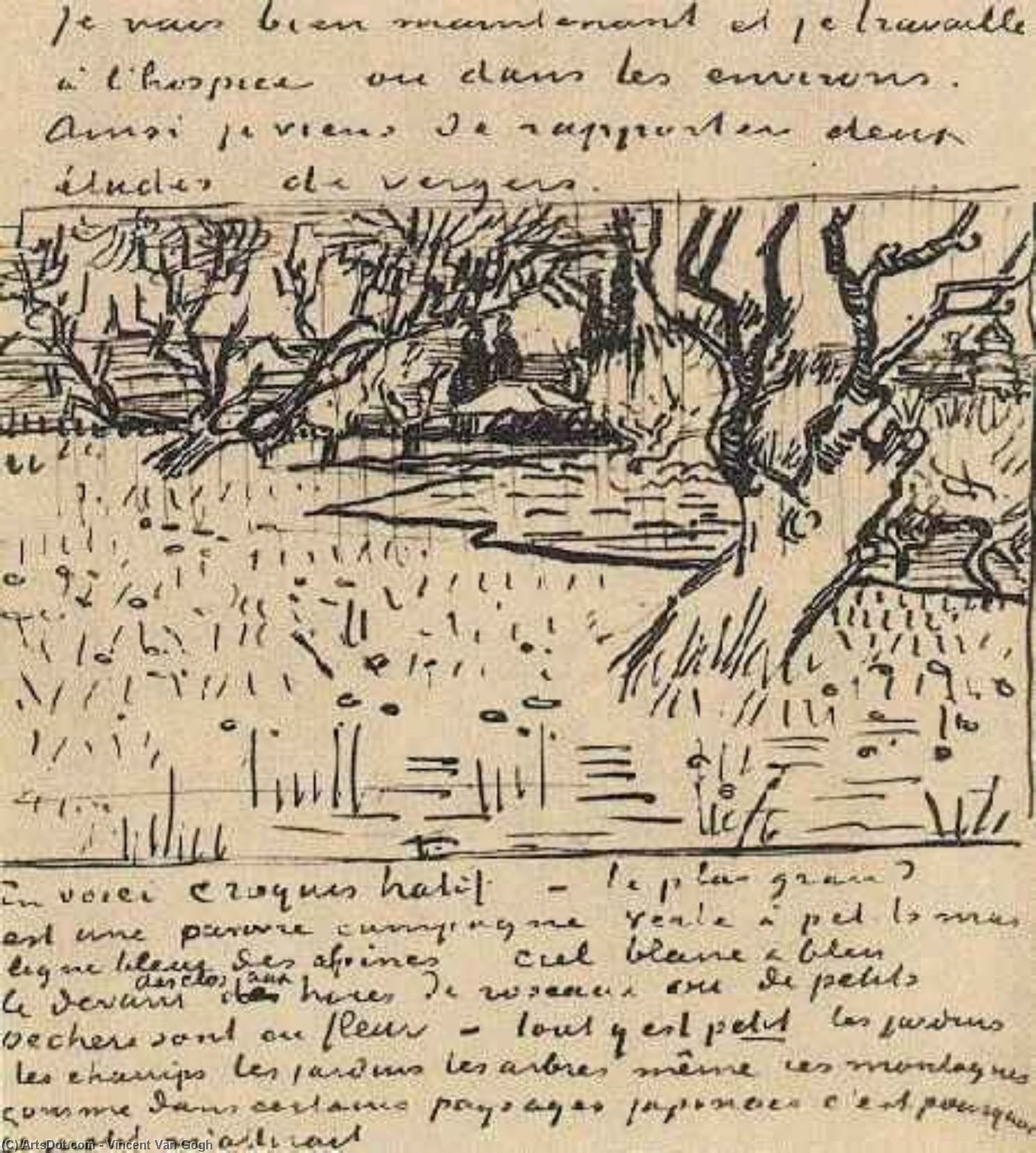 Wikoo.org - موسوعة الفنون الجميلة - اللوحة، العمل الفني Vincent Van Gogh - Orchard in Bloom with View of Arles