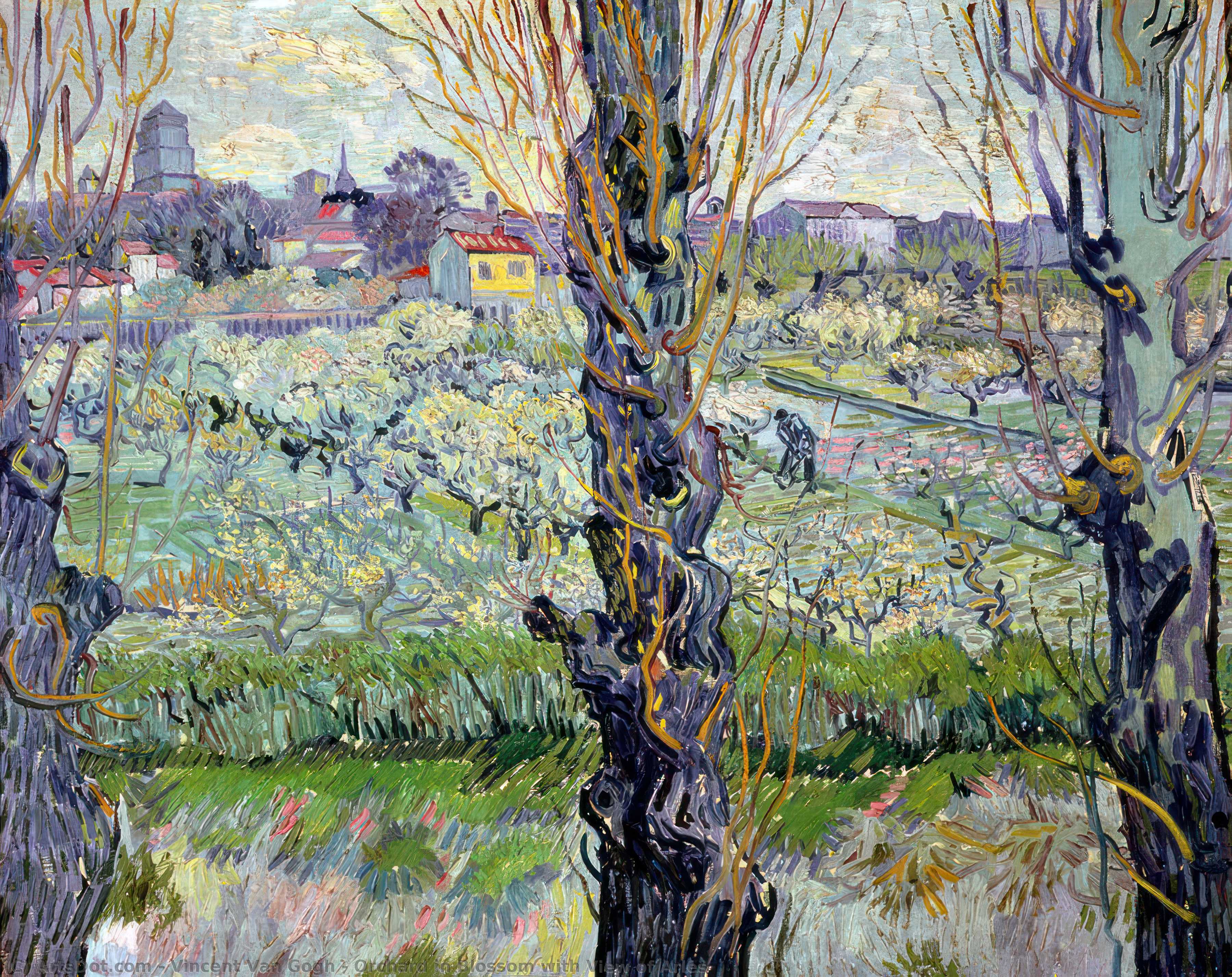 Wikoo.org - موسوعة الفنون الجميلة - اللوحة، العمل الفني Vincent Van Gogh - Orchard in Blossom with View of Arles