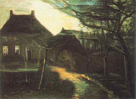 Wikioo.org – La Enciclopedia de las Bellas Artes - Pintura, Obras de arte de Vincent Van Gogh - Parsonage en Nuenen por claro de luna el