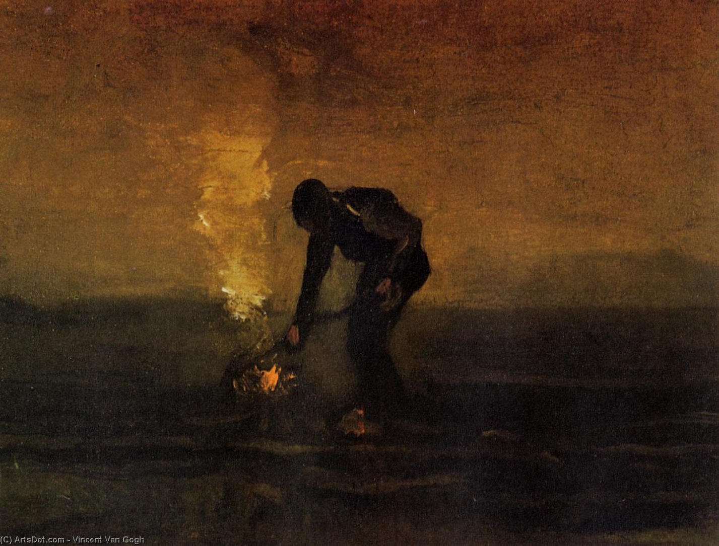 WikiOO.org – 美術百科全書 - 繪畫，作品 Vincent Van Gogh - 农民焚烧杂草