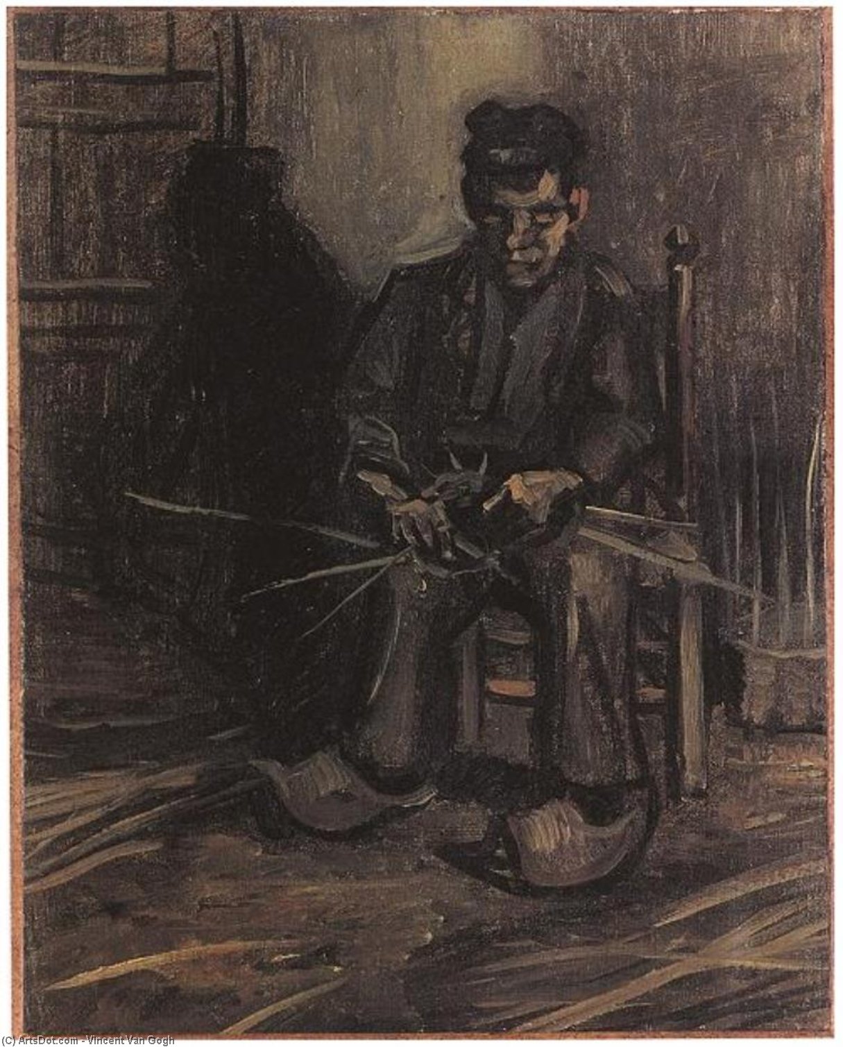 WikiOO.org - Encyclopedia of Fine Arts - Malba, Artwork Vincent Van Gogh - Peasant Making a Basket