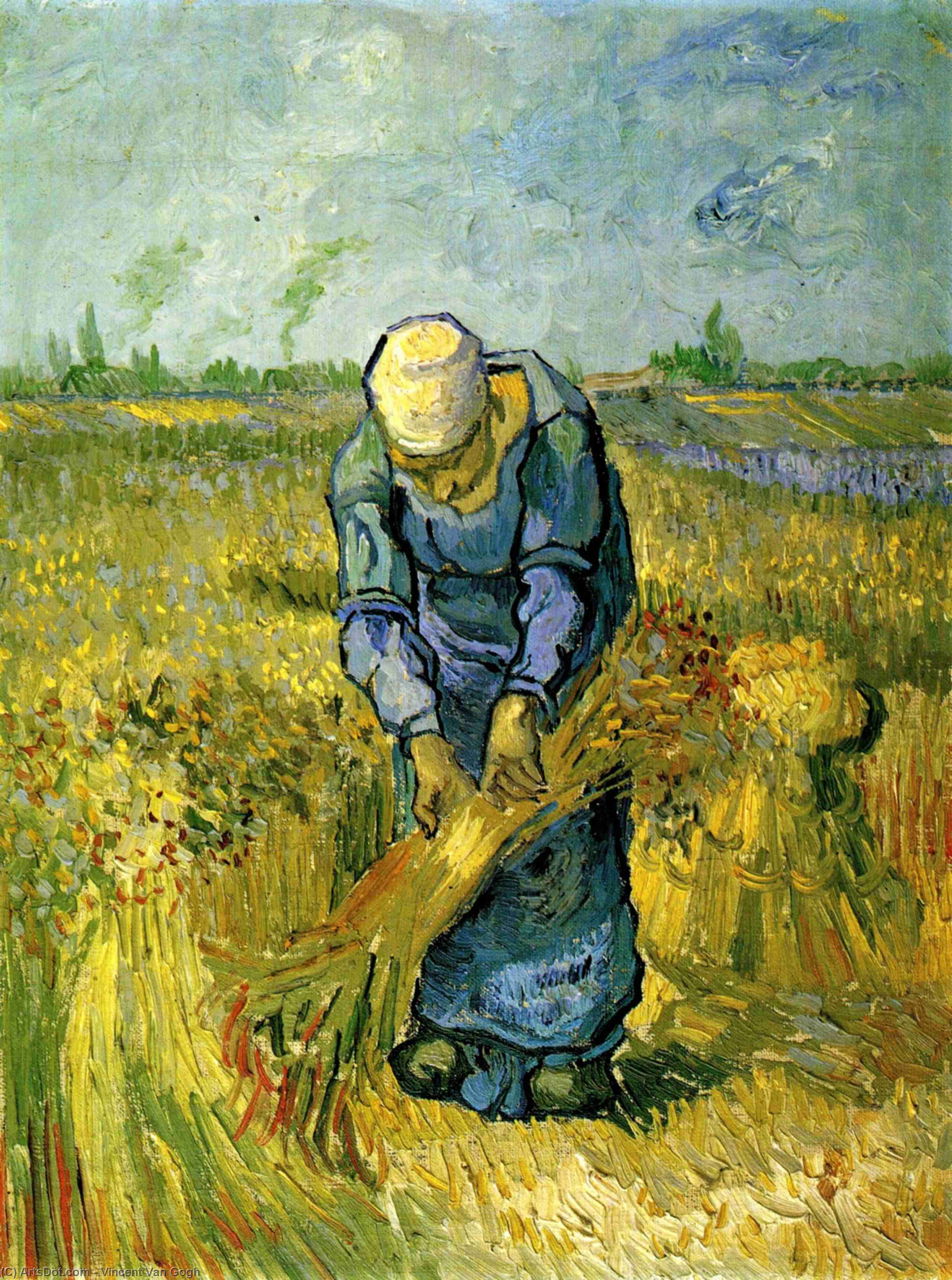 Wikioo.org - The Encyclopedia of Fine Arts - Painting, Artwork by Vincent Van Gogh - Peasant Woman Binding Sheaves after Millet