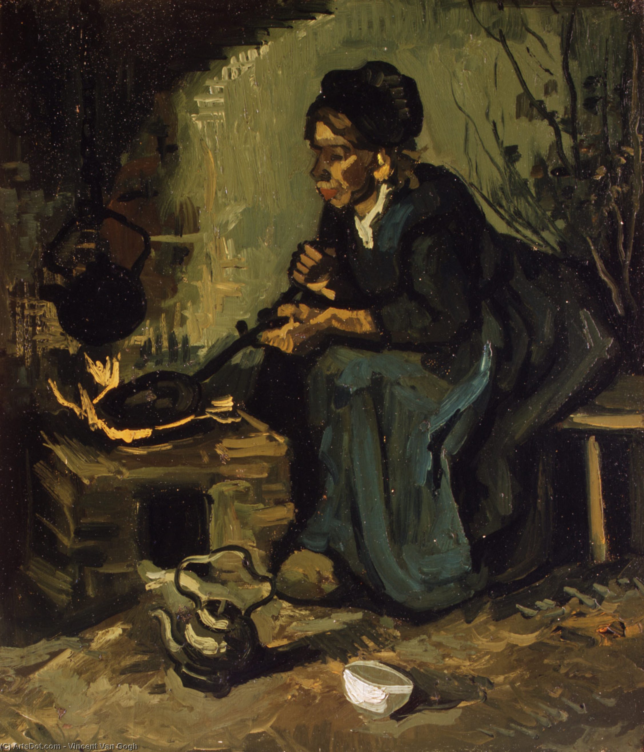 Wikoo.org - موسوعة الفنون الجميلة - اللوحة، العمل الفني Vincent Van Gogh - Peasant Woman by the Fireplace
