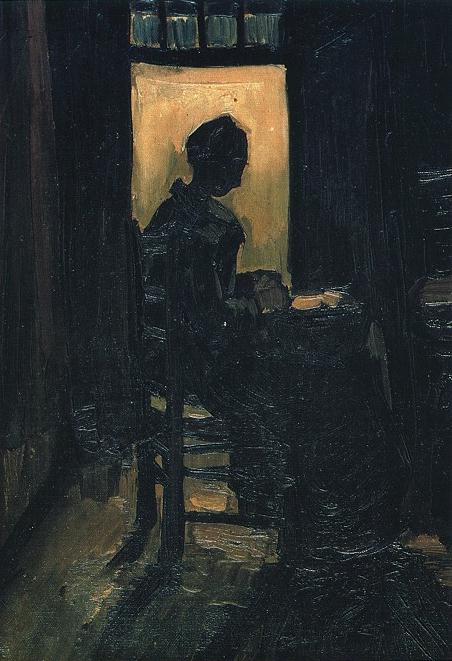 WikiOO.org - Enciklopedija dailės - Tapyba, meno kuriniai Vincent Van Gogh - Peasant Woman Seated before an Open Door, Peeling Potatoes
