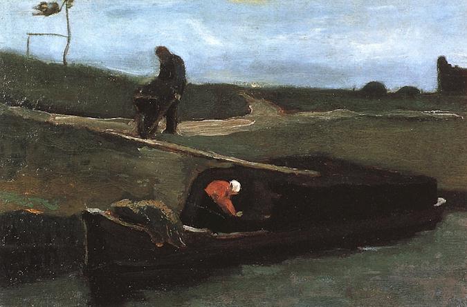 Wikioo.org - Die Enzyklopädie bildender Kunst - Malerei, Kunstwerk von Vincent Van Gogh - torfboot mit zwei figuren