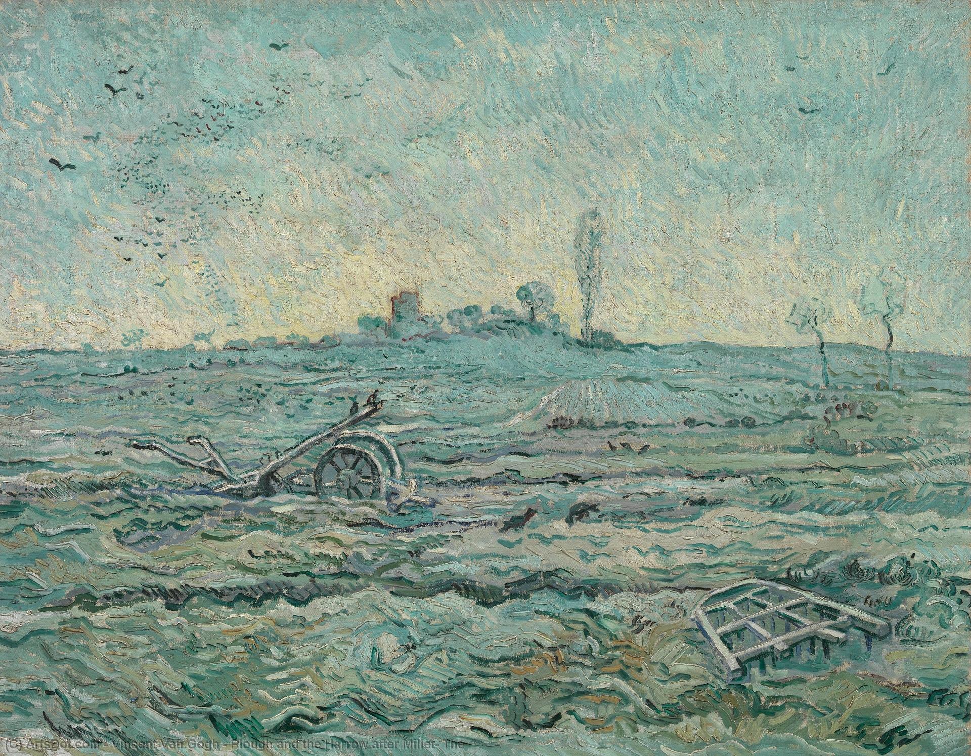 WikiOO.org - Encyclopedia of Fine Arts - Målning, konstverk Vincent Van Gogh - Plough and the Harrow after Millet, The