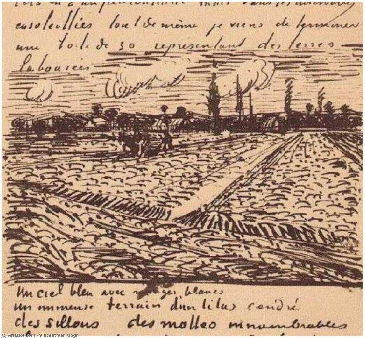 WikiOO.org - Enciklopedija likovnih umjetnosti - Slikarstvo, umjetnička djela Vincent Van Gogh - Ploughed Field letters