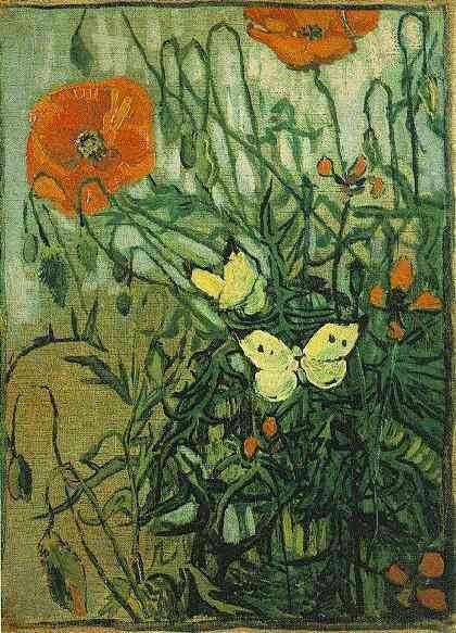 WikiOO.org - Encyclopedia of Fine Arts - Maleri, Artwork Vincent Van Gogh - Poppies and Butterflies