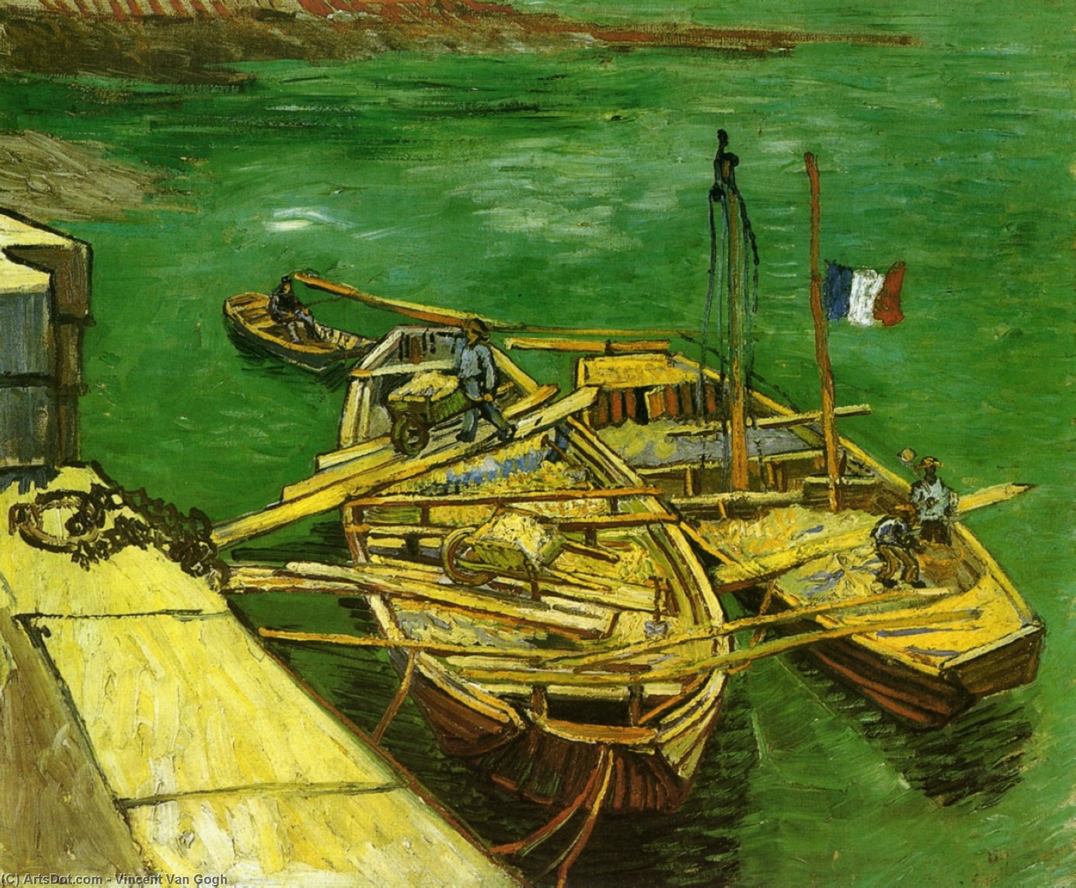 WikiOO.org – 美術百科全書 - 繪畫，作品 Vincent Van Gogh - 码头与男性卸砂驳船