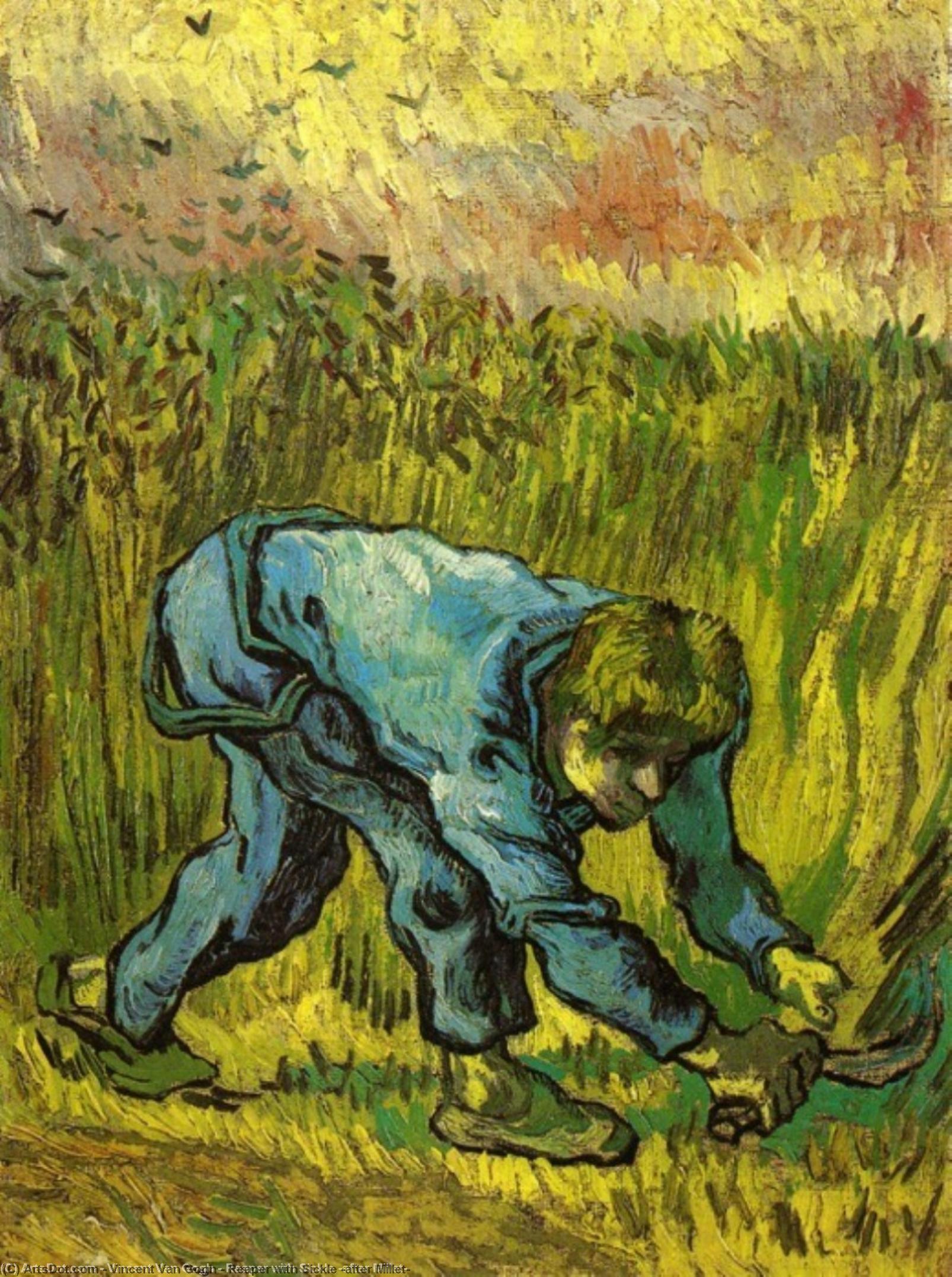 WikiOO.org - Enciclopédia das Belas Artes - Pintura, Arte por Vincent Van Gogh - Reaper with Sickle (after Millet)