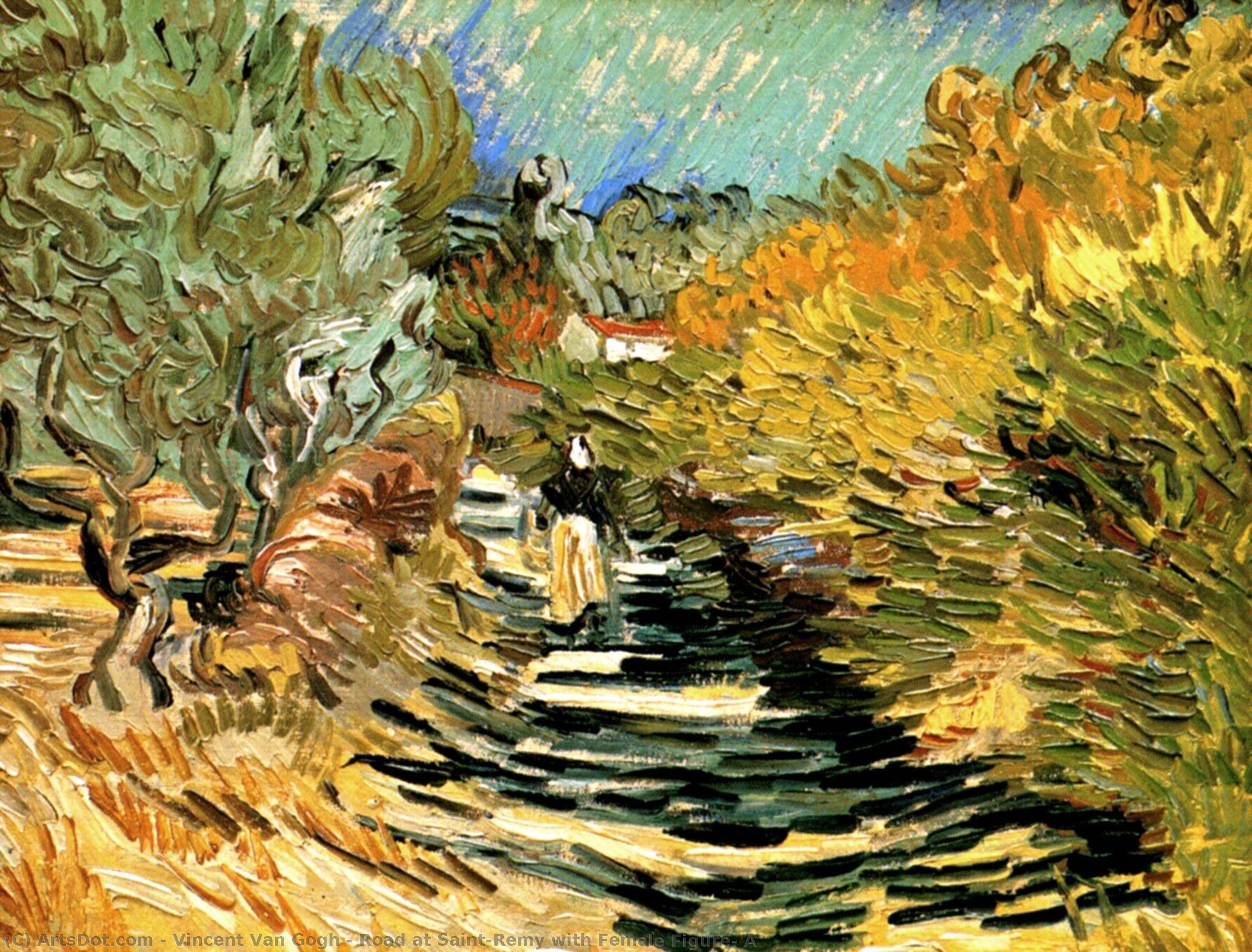 Wikioo.org - Encyklopedia Sztuk Pięknych - Malarstwo, Grafika Vincent Van Gogh - Road at Saint-Remy with Female Figure, A
