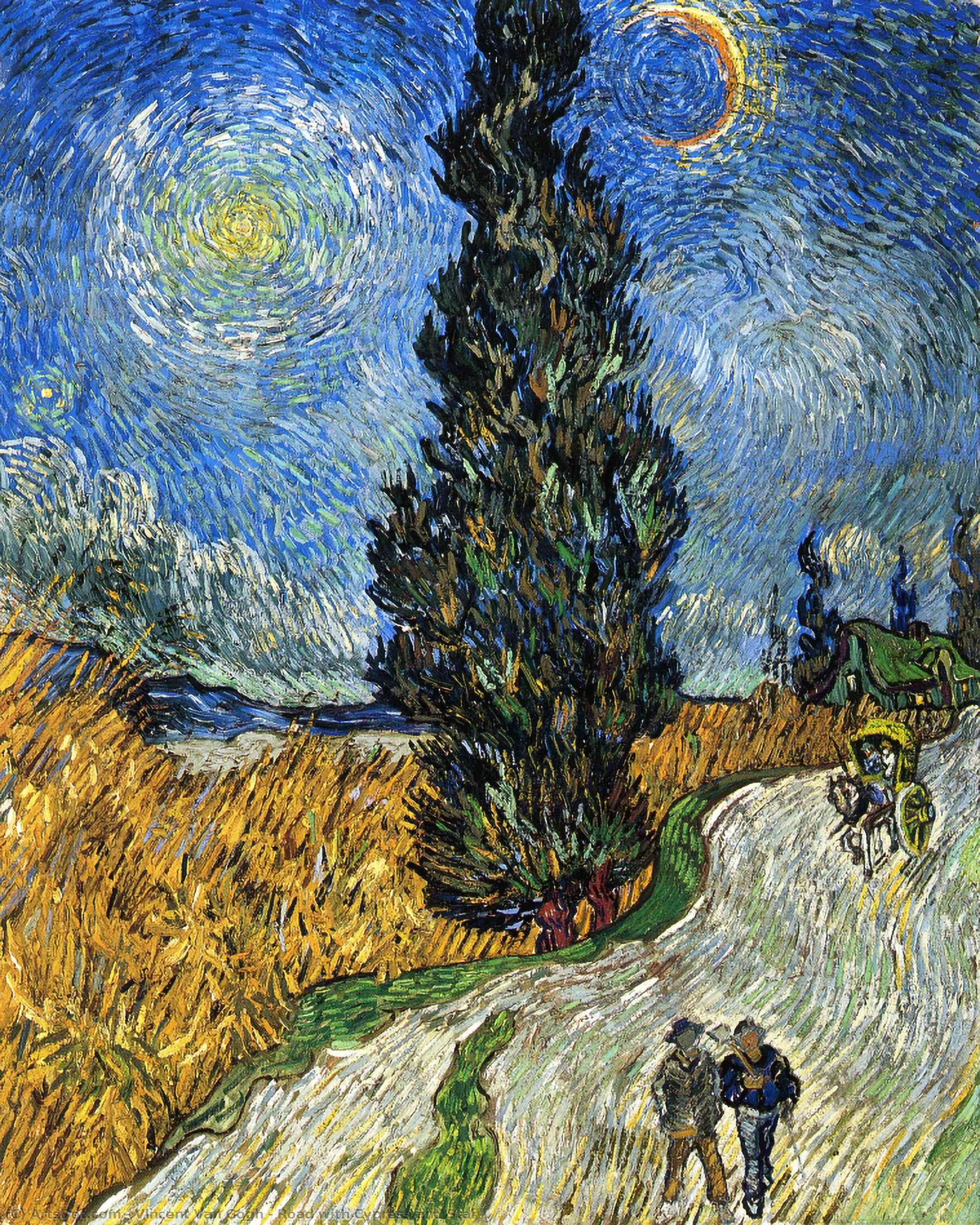WikiOO.org - Encyclopedia of Fine Arts - Maleri, Artwork Vincent Van Gogh - Road with Cypress and Star