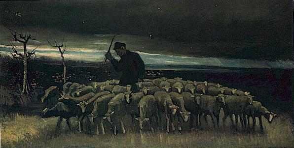 Wikioo.org - The Encyclopedia of Fine Arts - Painting, Artwork by Vincent Van Gogh - Shepherd with a Flock of Sheep
