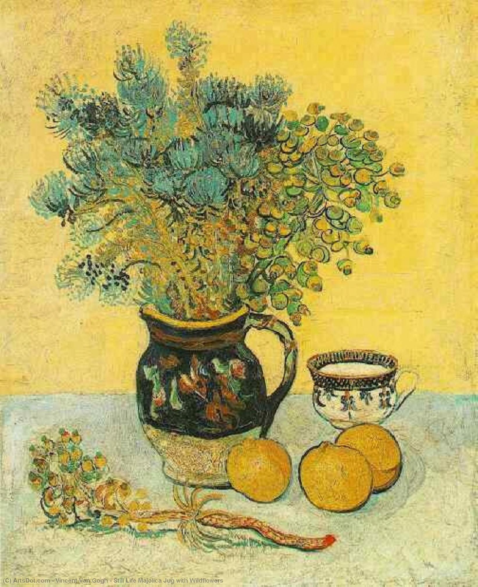 Wikioo.org - The Encyclopedia of Fine Arts - Painting, Artwork by Vincent Van Gogh - Still Life Majolica Jug with Wildflowers