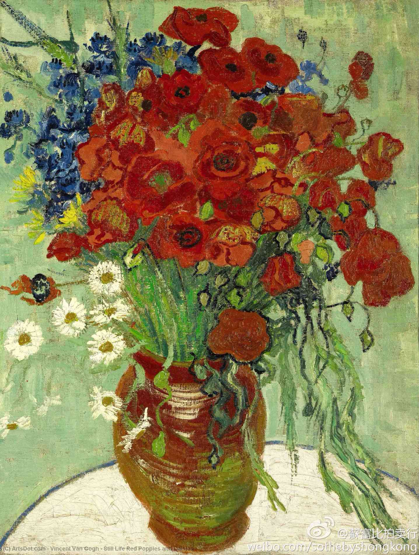 WikiOO.org – 美術百科全書 - 繪畫，作品 Vincent Van Gogh - 仍然的生活 红  罂粟  和  雏菊