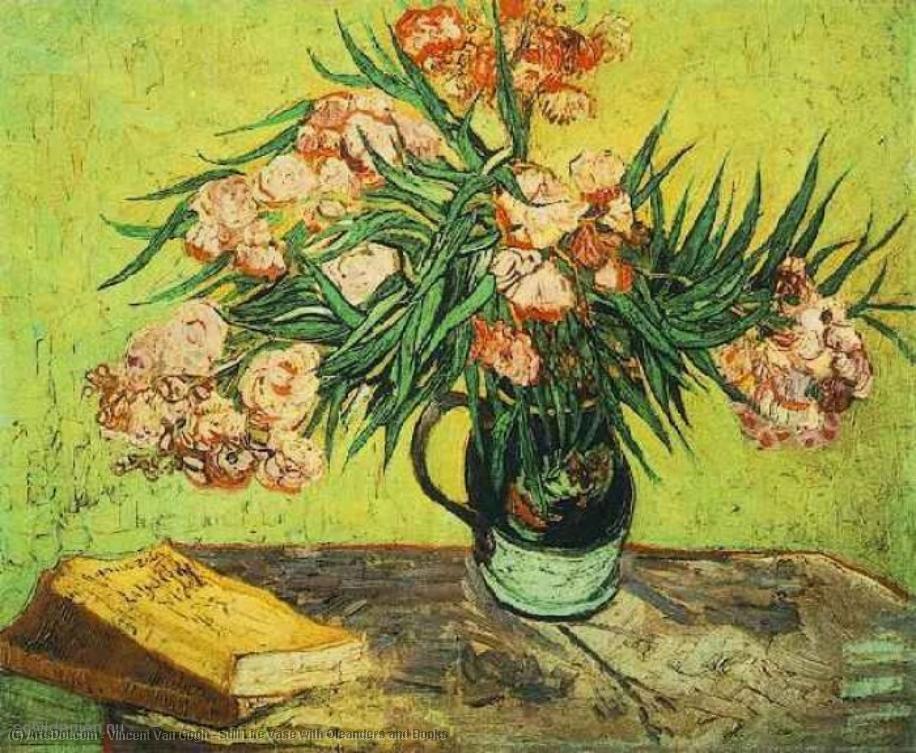 Wikioo.org - The Encyclopedia of Fine Arts - Painting, Artwork by Vincent Van Gogh - Still Life Vase with Oleanders and Books