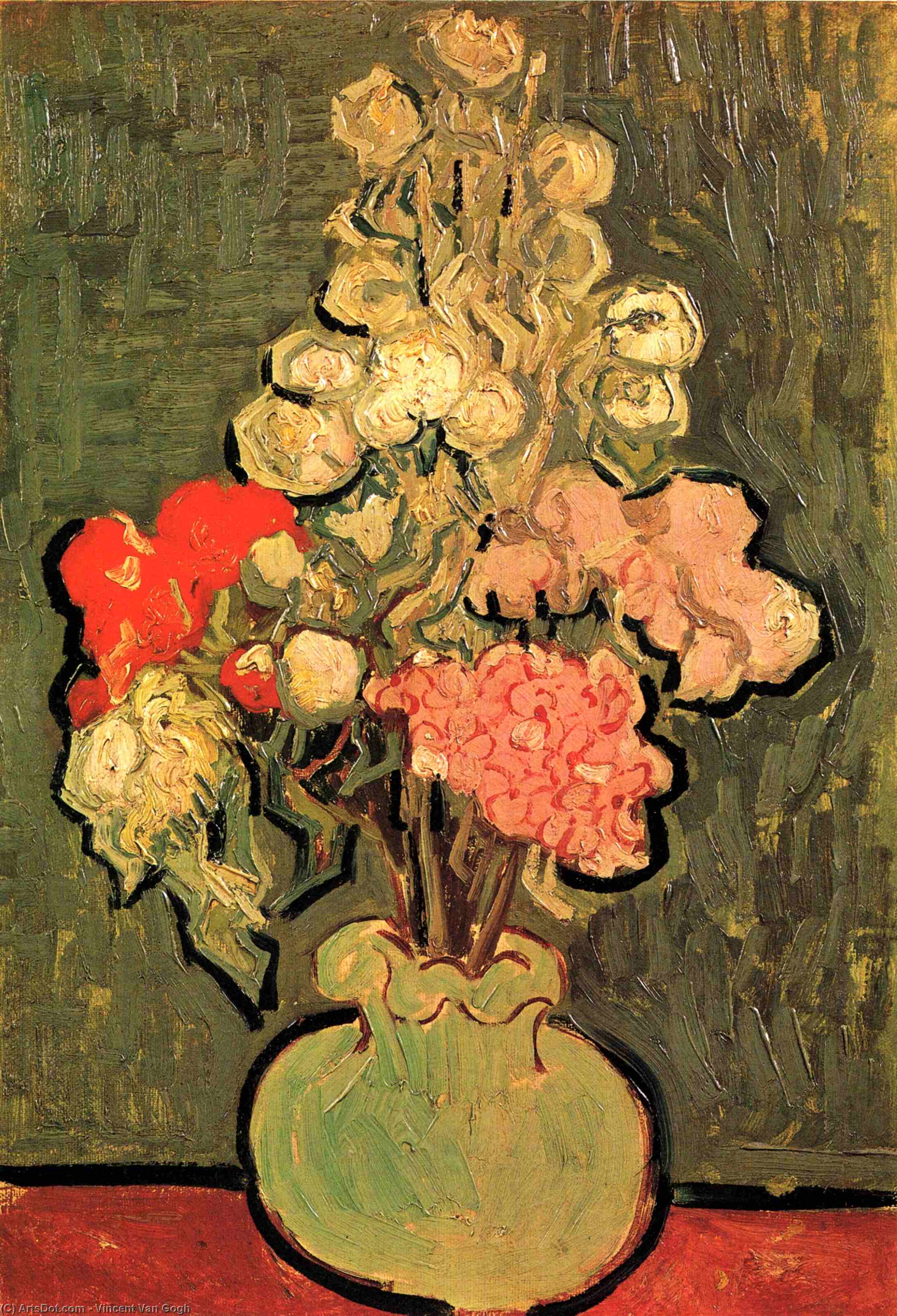 Wikioo.org - The Encyclopedia of Fine Arts - Painting, Artwork by Vincent Van Gogh - Still Life Vase with Rose-Mallows