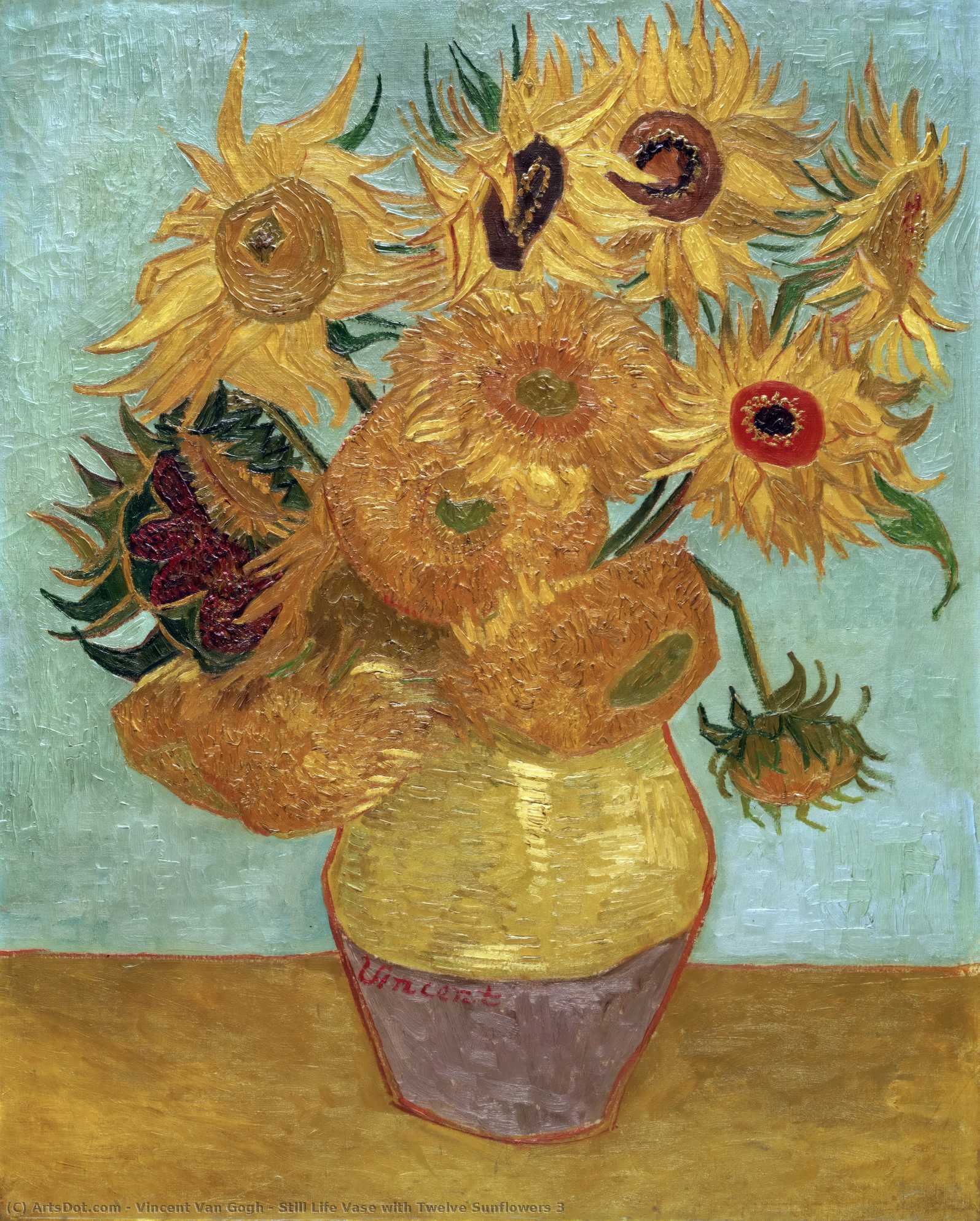 Wikioo.org – La Enciclopedia de las Bellas Artes - Pintura, Obras de arte de Vincent Van Gogh - naturaleza muerta jarrón con doce girasoles 3