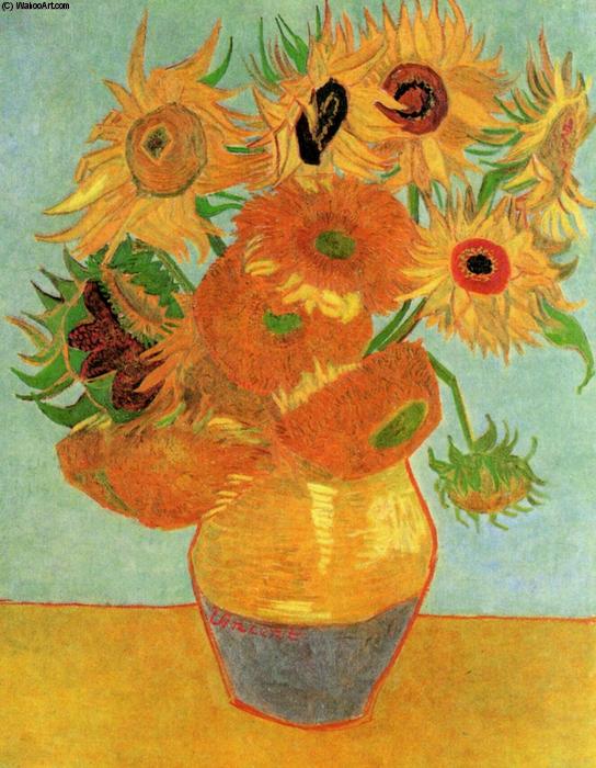 Wikoo.org - موسوعة الفنون الجميلة - اللوحة، العمل الفني Vincent Van Gogh - Still Life Vase with Twelve Sunflowers