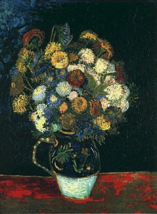 WikiOO.org – 美術百科全書 - 繪畫，作品 Vincent Van Gogh - 静物 花瓶  与  百日草