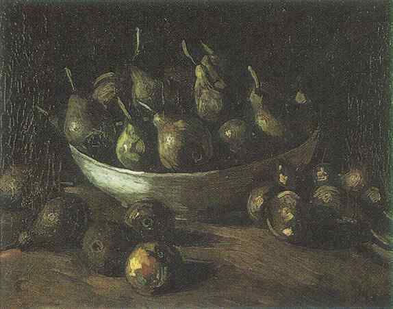 Wikioo.org – La Enciclopedia de las Bellas Artes - Pintura, Obras de arte de Vincent Van Gogh - Naturaleza muerta con un tazón de fuente y las peras de tierra
