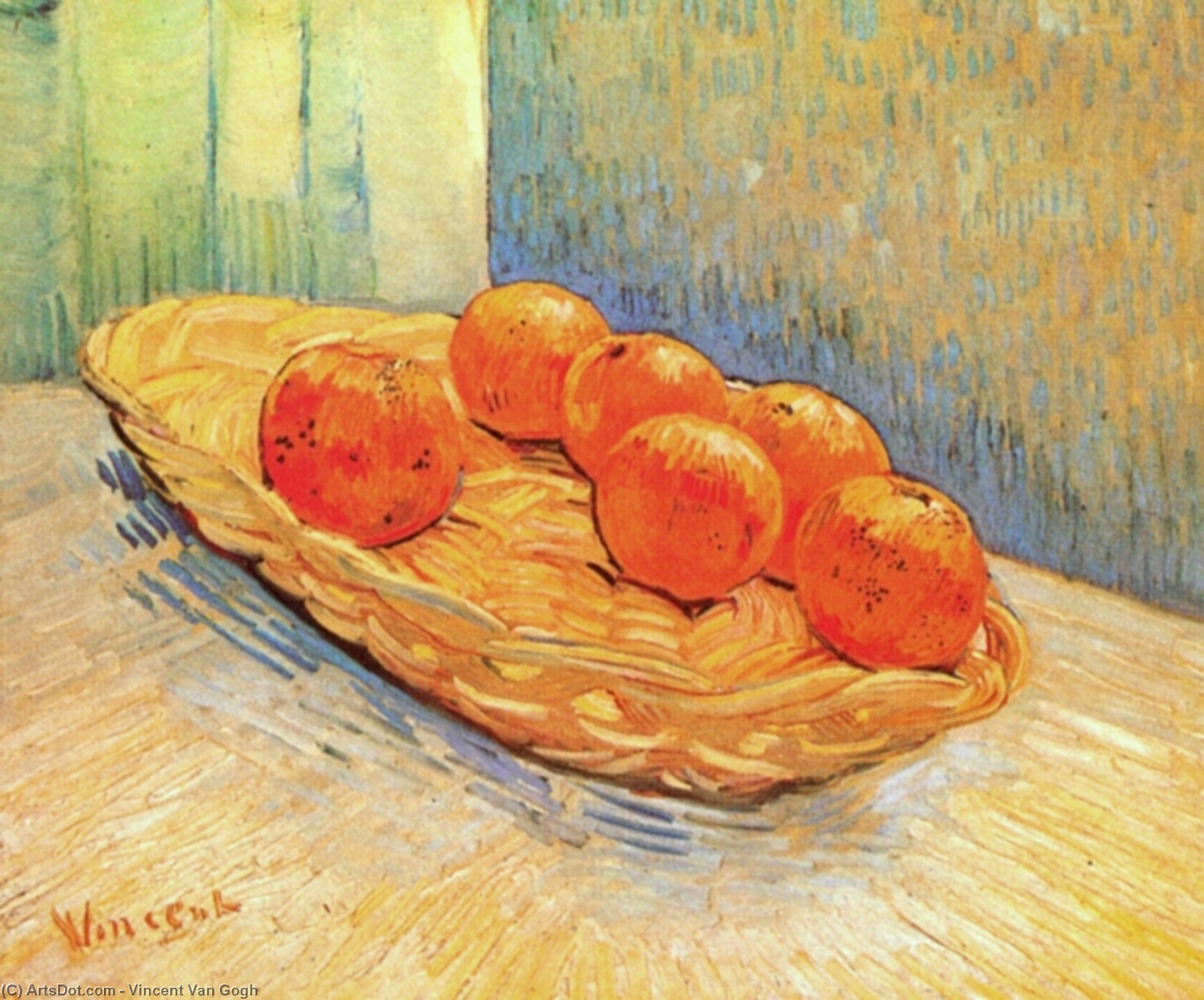 Wikioo.org - The Encyclopedia of Fine Arts - Painting, Artwork by Vincent Van Gogh - Still Life with Basket and Six Oranges