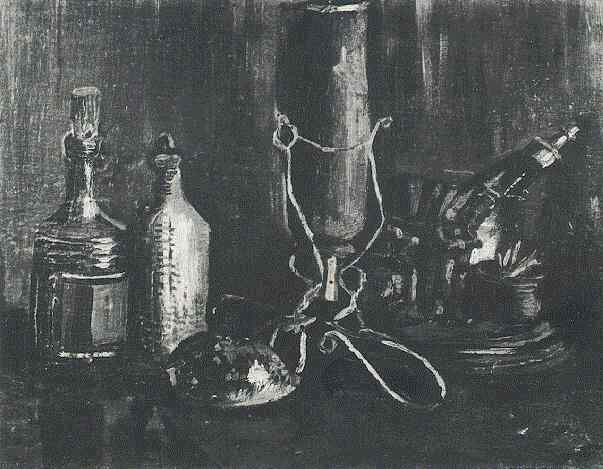 Wikioo.org - The Encyclopedia of Fine Arts - Painting, Artwork by Vincent Van Gogh - Still Life with Bottles and a Cowrie Shell