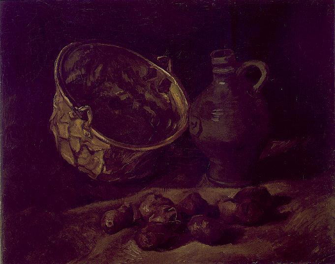 Wikioo.org – La Enciclopedia de las Bellas Artes - Pintura, Obras de arte de Vincent Van Gogh - bodegón con latón  Caldera  asícomo  jarra