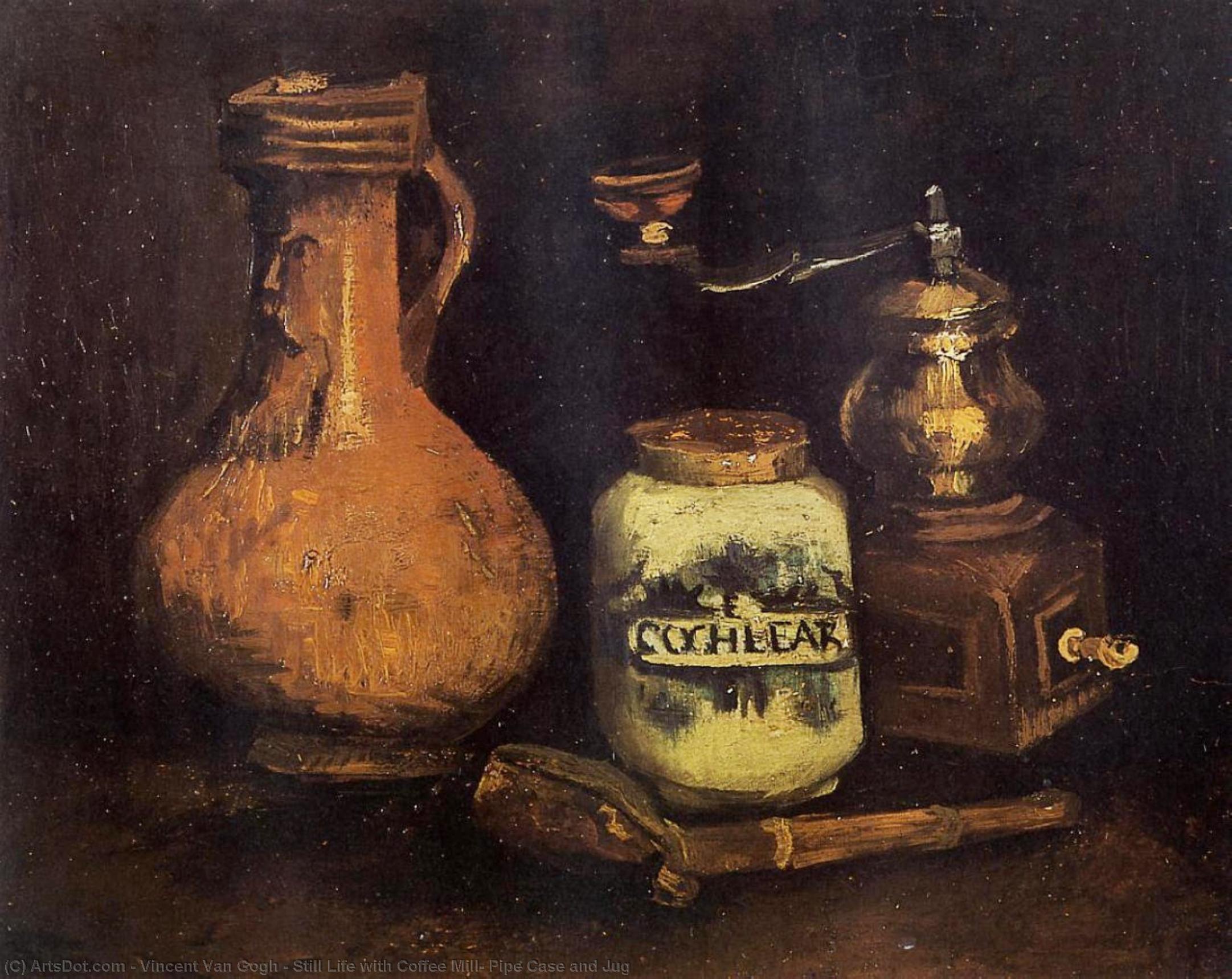 Wikioo.org – La Enciclopedia de las Bellas Artes - Pintura, Obras de arte de Vincent Van Gogh - bodegón con café molino , la tubería caso y jarra