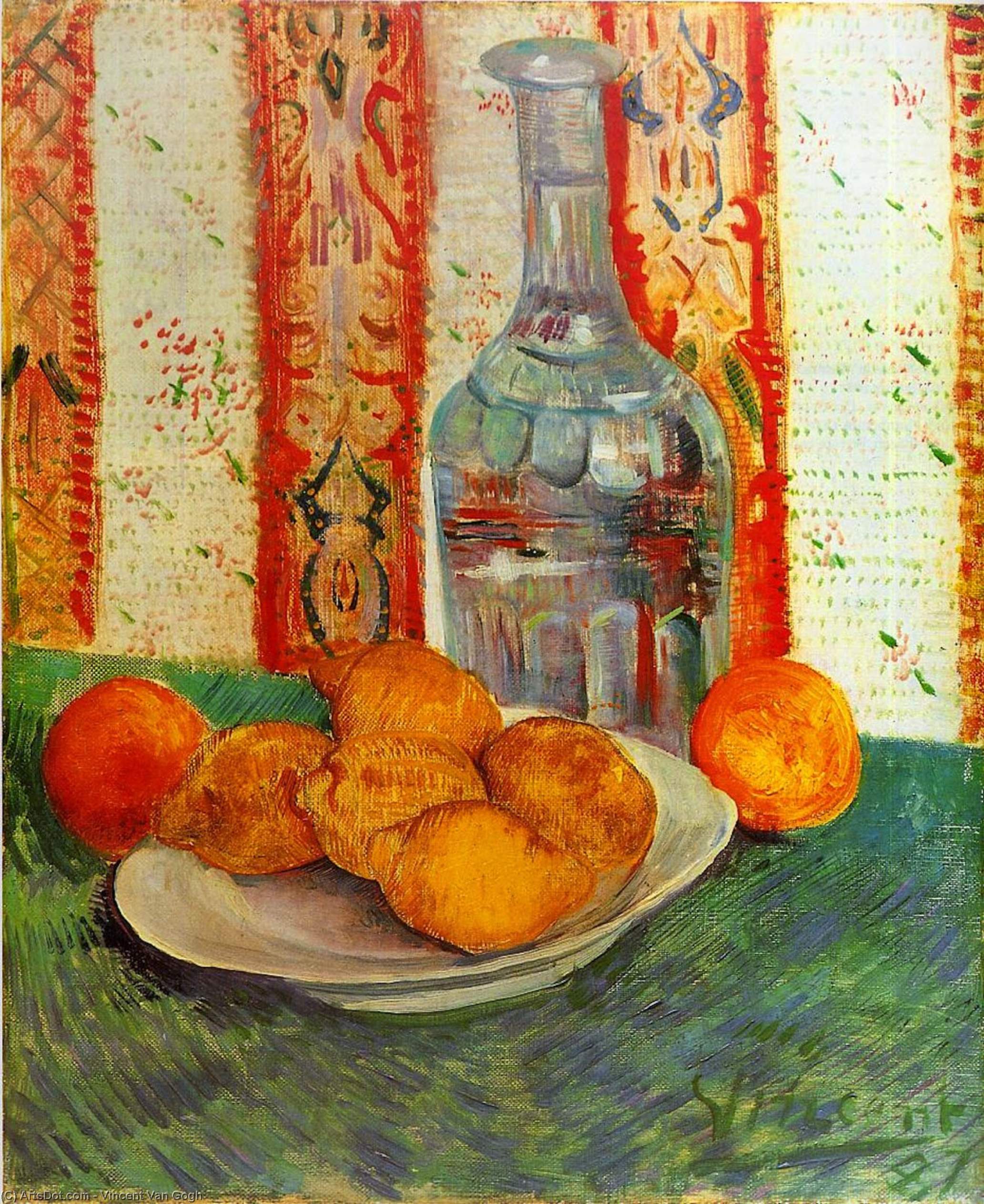 Wikioo.org - The Encyclopedia of Fine Arts - Painting, Artwork by Vincent Van Gogh - Still Life with Decanter and Lemons on a Plate