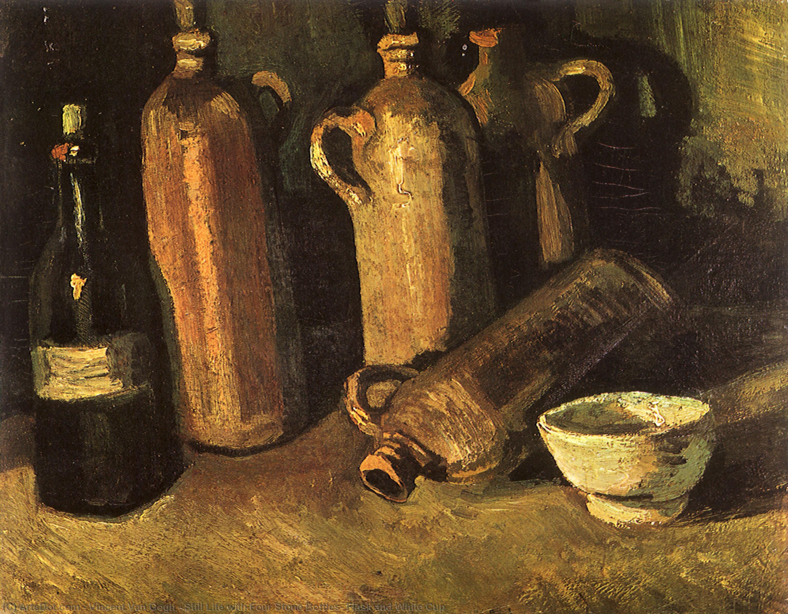 WikiOO.org - 百科事典 - 絵画、アートワーク Vincent Van Gogh - まだ life フォー付き ストーンボトル , フラスコ そして、白 カップ