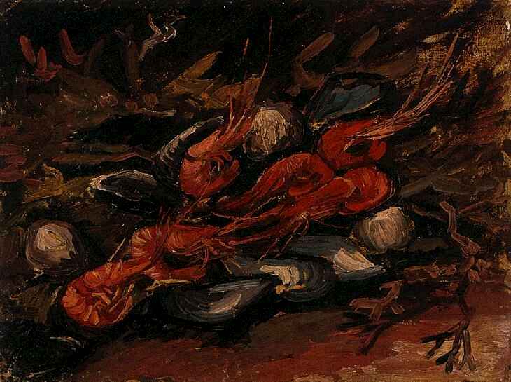 WikiOO.org - Encyclopedia of Fine Arts - Malba, Artwork Vincent Van Gogh - Still Life with Mussels and Shrimps