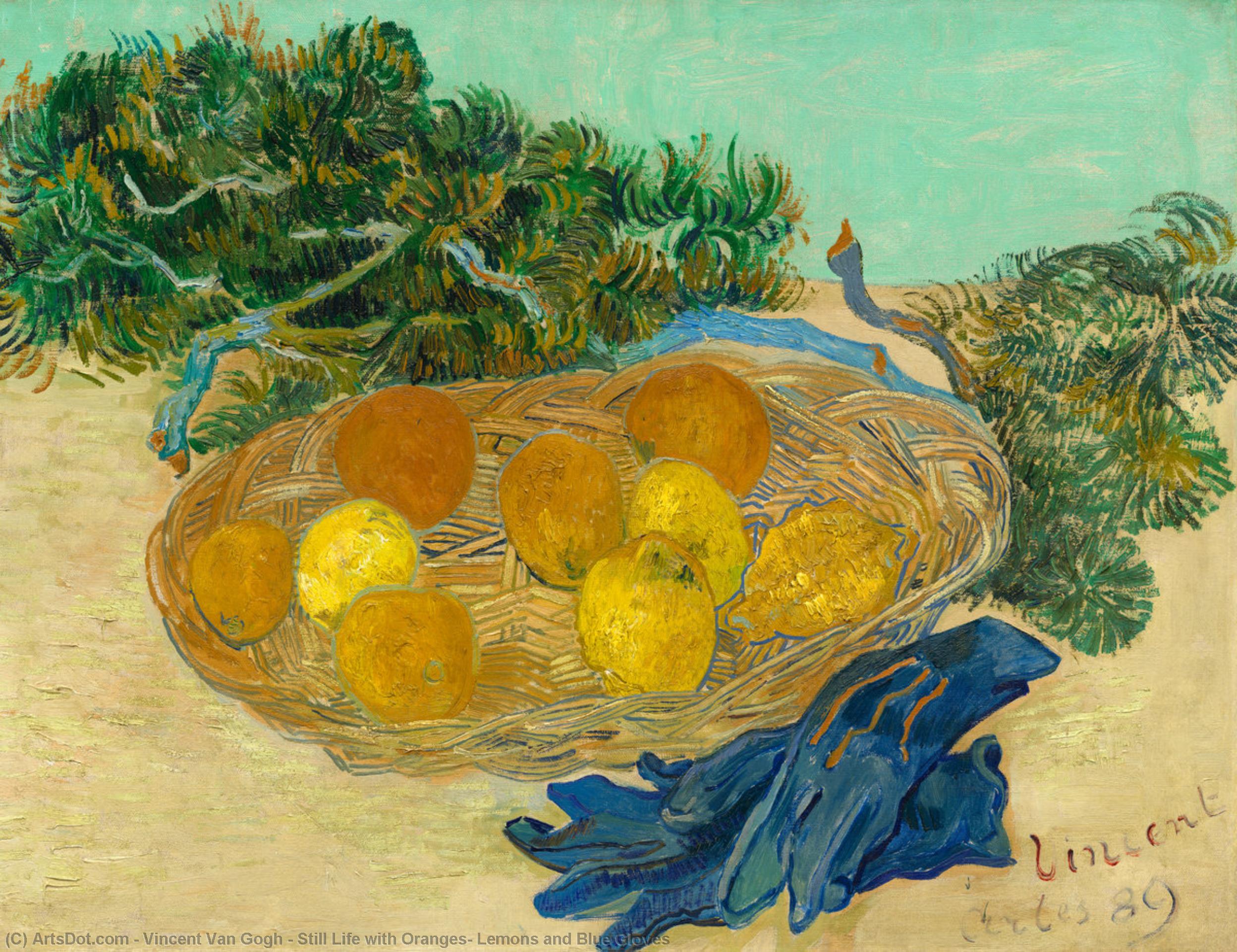 WikiOO.org - Encyclopedia of Fine Arts - Maleri, Artwork Vincent Van Gogh - Still Life with Oranges, Lemons and Blue Gloves