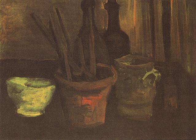 WikiOO.org - אנציקלופדיה לאמנויות יפות - ציור, יצירות אמנות Vincent Van Gogh - Still Life with Paintbrushes in a Potv