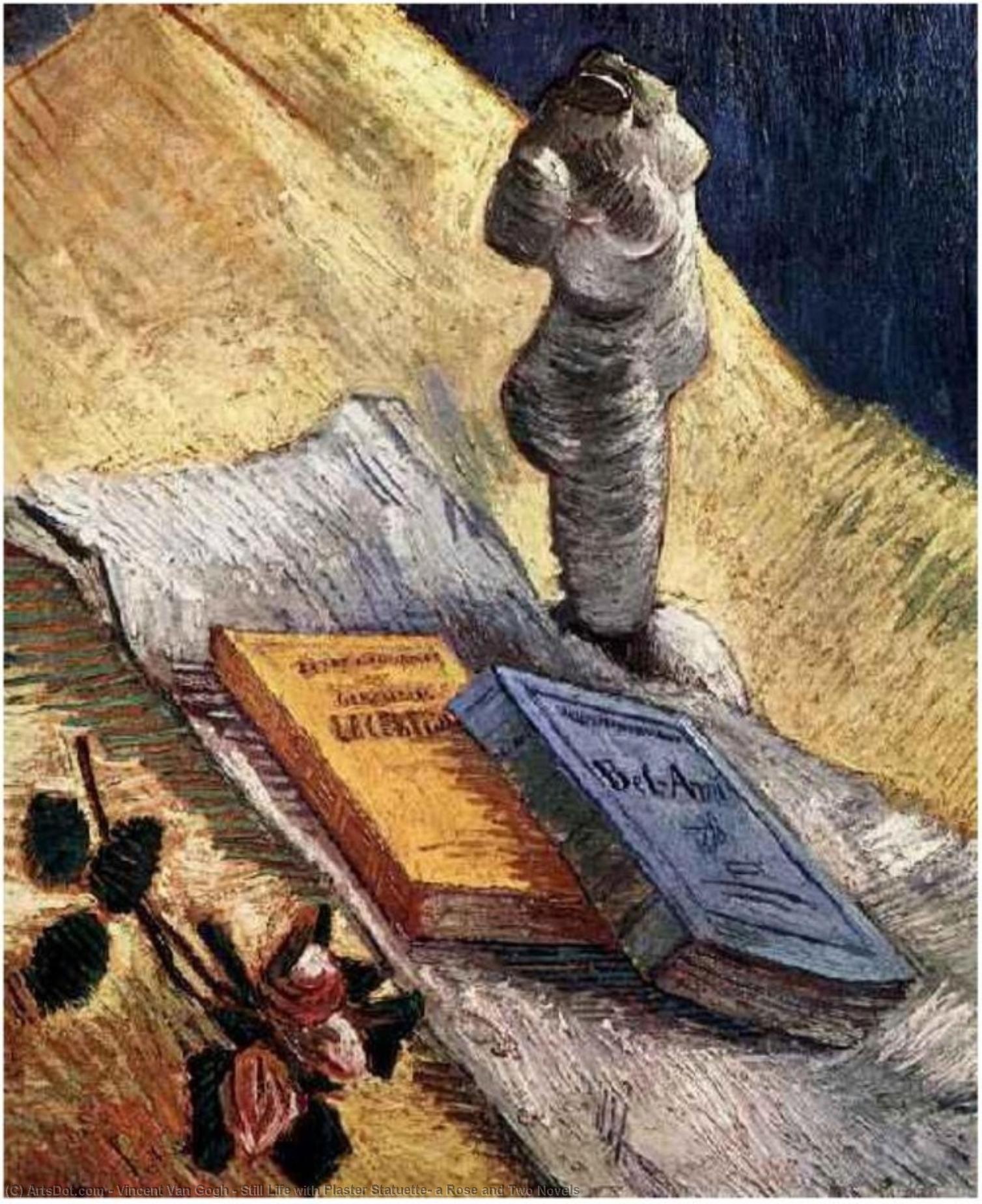 Wikioo.org - The Encyclopedia of Fine Arts - Painting, Artwork by Vincent Van Gogh - Still Life with Plaster Statuette, a Rose and Two Novels