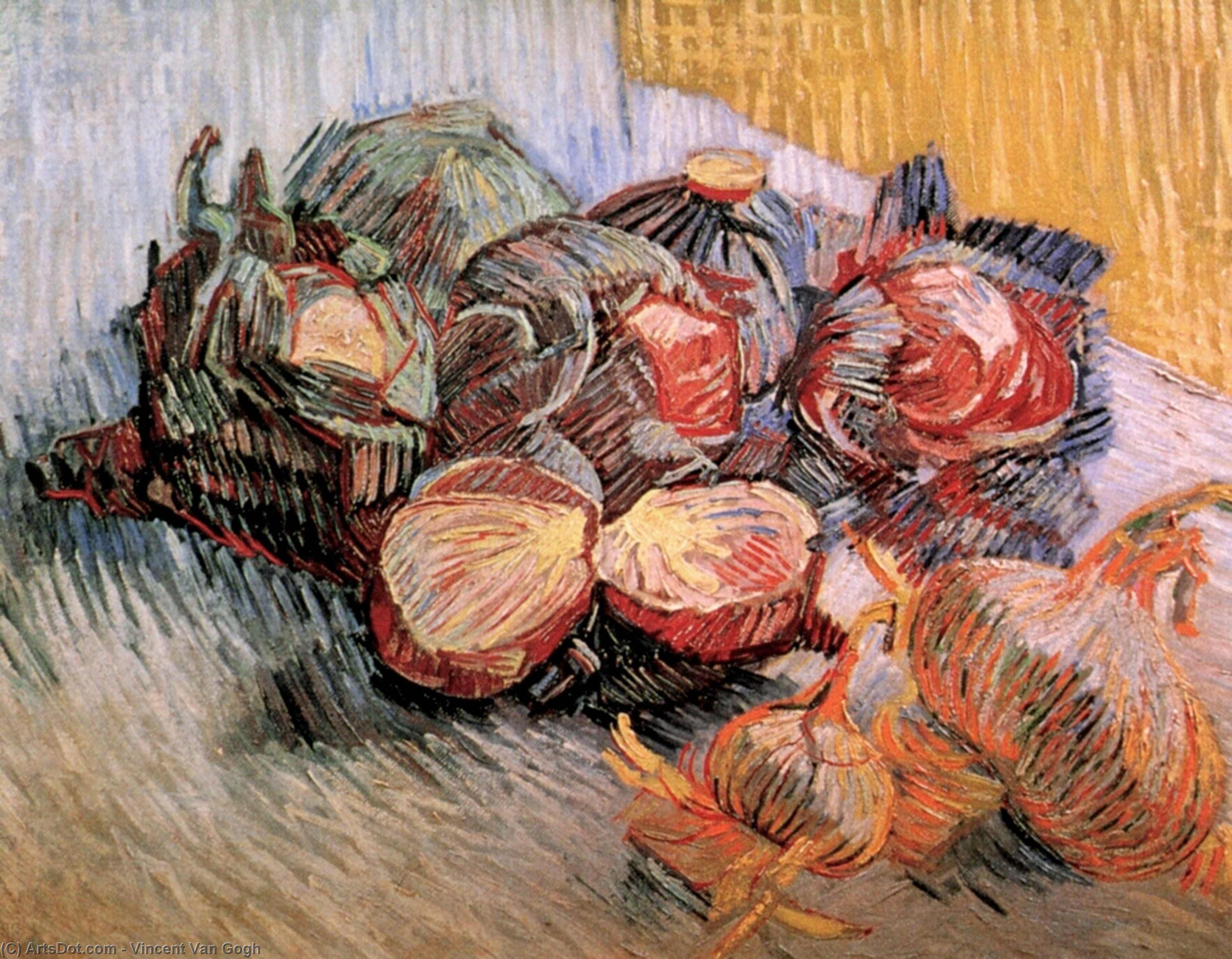 WikiOO.org – 美術百科全書 - 繪畫，作品 Vincent Van Gogh - 静物与红卷心菜，洋葱