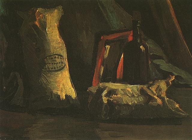 Wikioo.org - The Encyclopedia of Fine Arts - Painting, Artwork by Vincent Van Gogh - Still Life with Two Sacks and a Bottle
