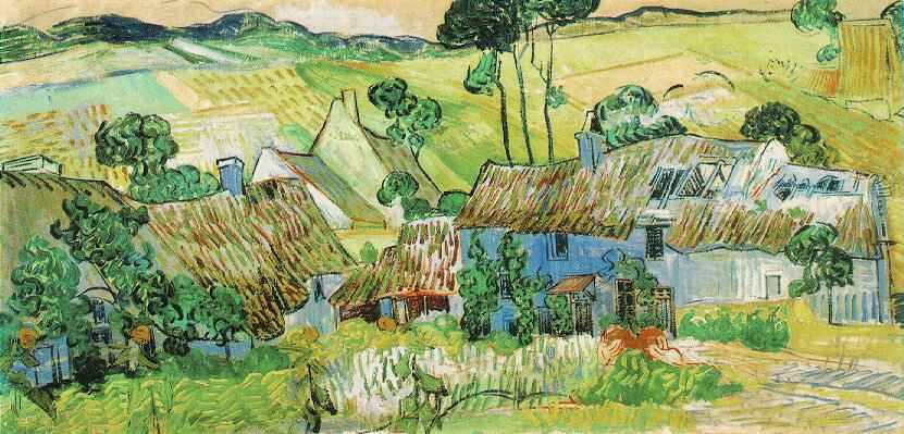 Wikioo.org - The Encyclopedia of Fine Arts - Painting, Artwork by Vincent Van Gogh - Thatched Cottages by a Hill