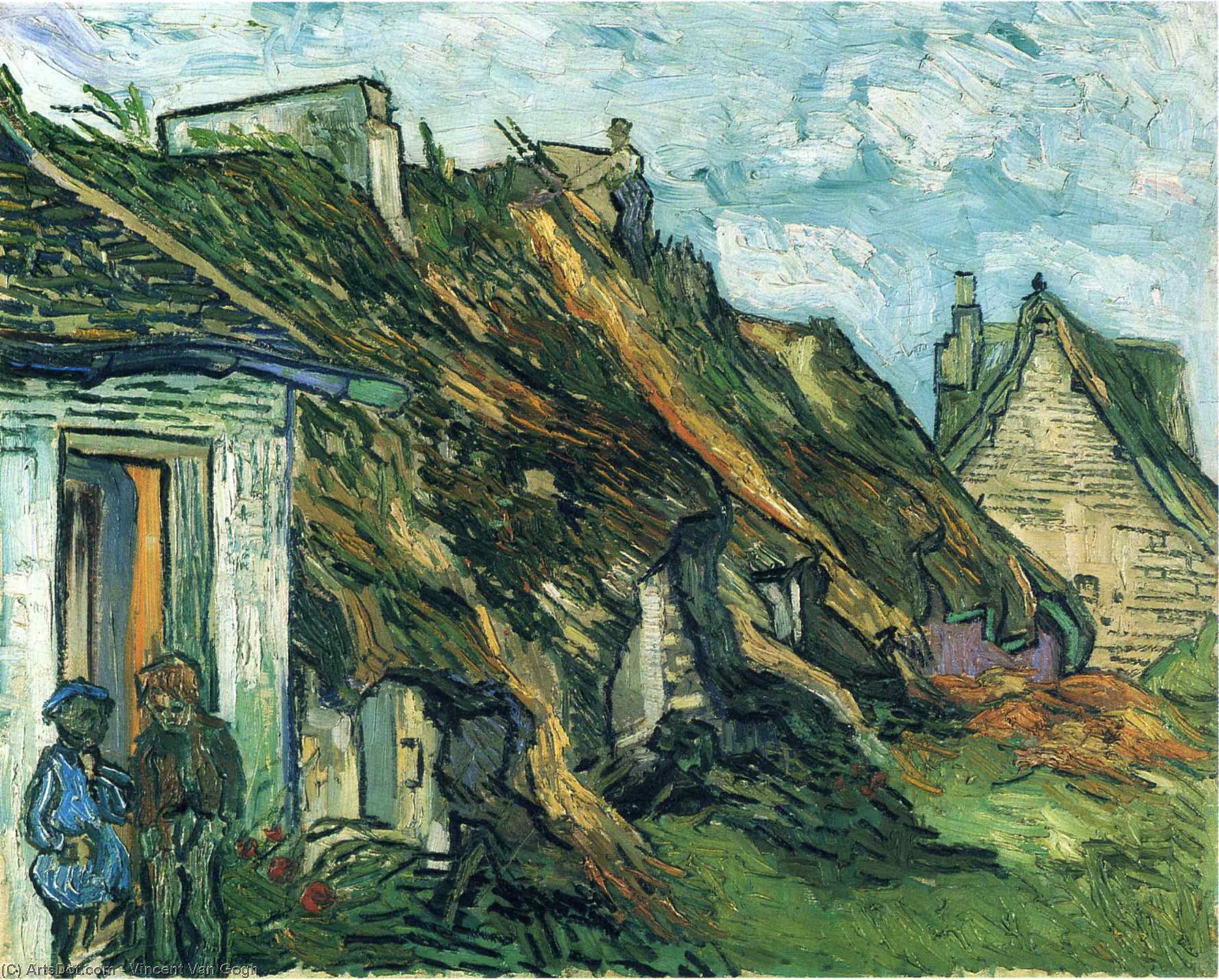 Wikioo.org - The Encyclopedia of Fine Arts - Painting, Artwork by Vincent Van Gogh - Thatched Sandstone Cottages in Chaponval