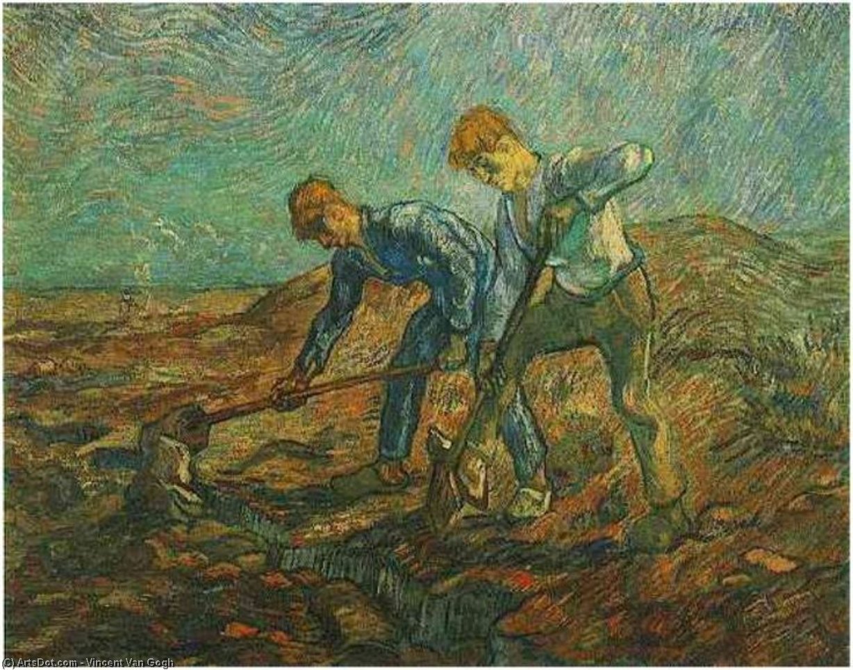 WikiOO.org - Encyclopedia of Fine Arts - Maleri, Artwork Vincent Van Gogh - Two Peasants Digging