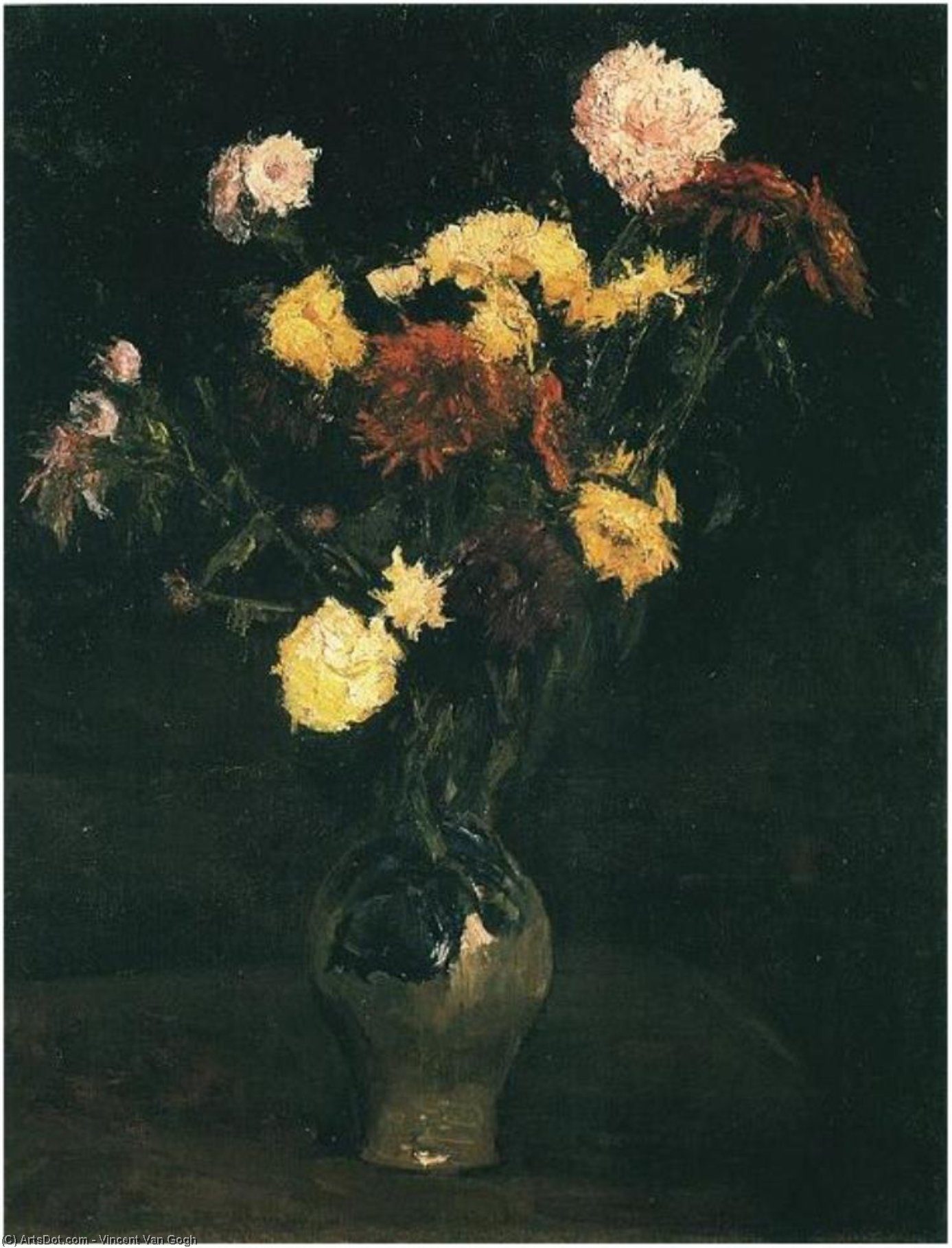 WikiOO.org - Enciklopedija likovnih umjetnosti - Slikarstvo, umjetnička djela Vincent Van Gogh - Vase with Carnations and Zinnias