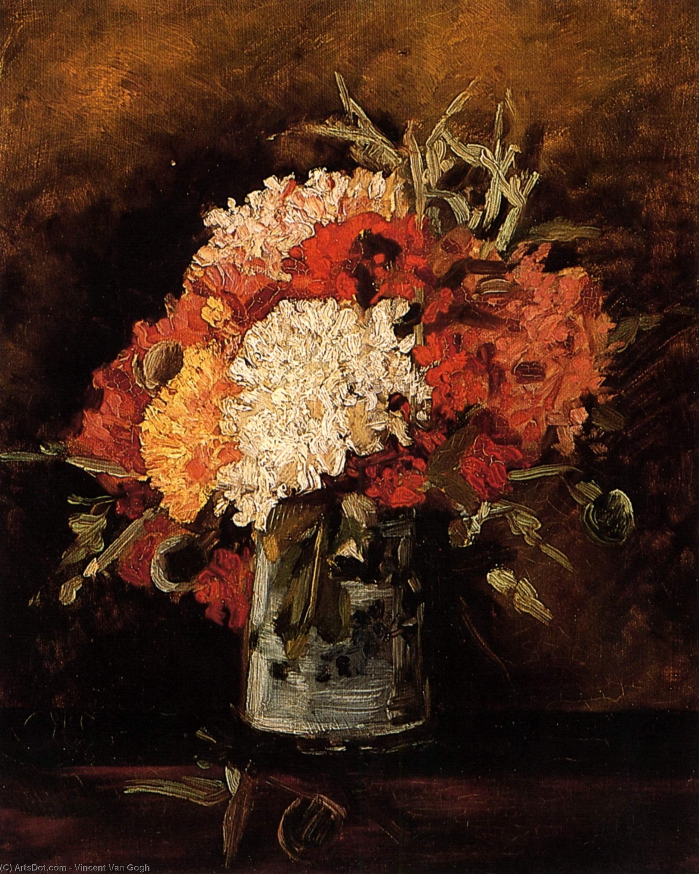 Wikioo.org - Bách khoa toàn thư về mỹ thuật - Vẽ tranh, Tác phẩm nghệ thuật Vincent Van Gogh - Vase with Carnations
