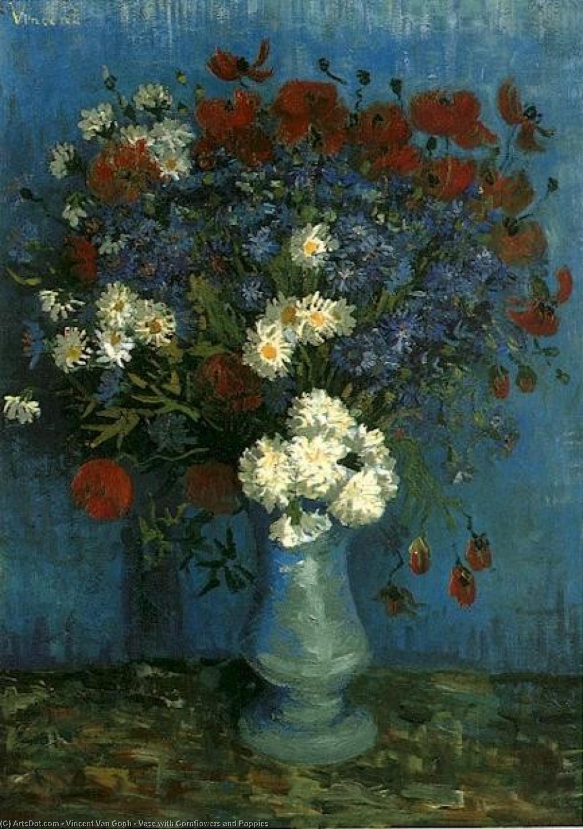 WikiOO.org – 美術百科全書 - 繪畫，作品 Vincent Van Gogh - 花瓶 矢车菊  和  罂粟