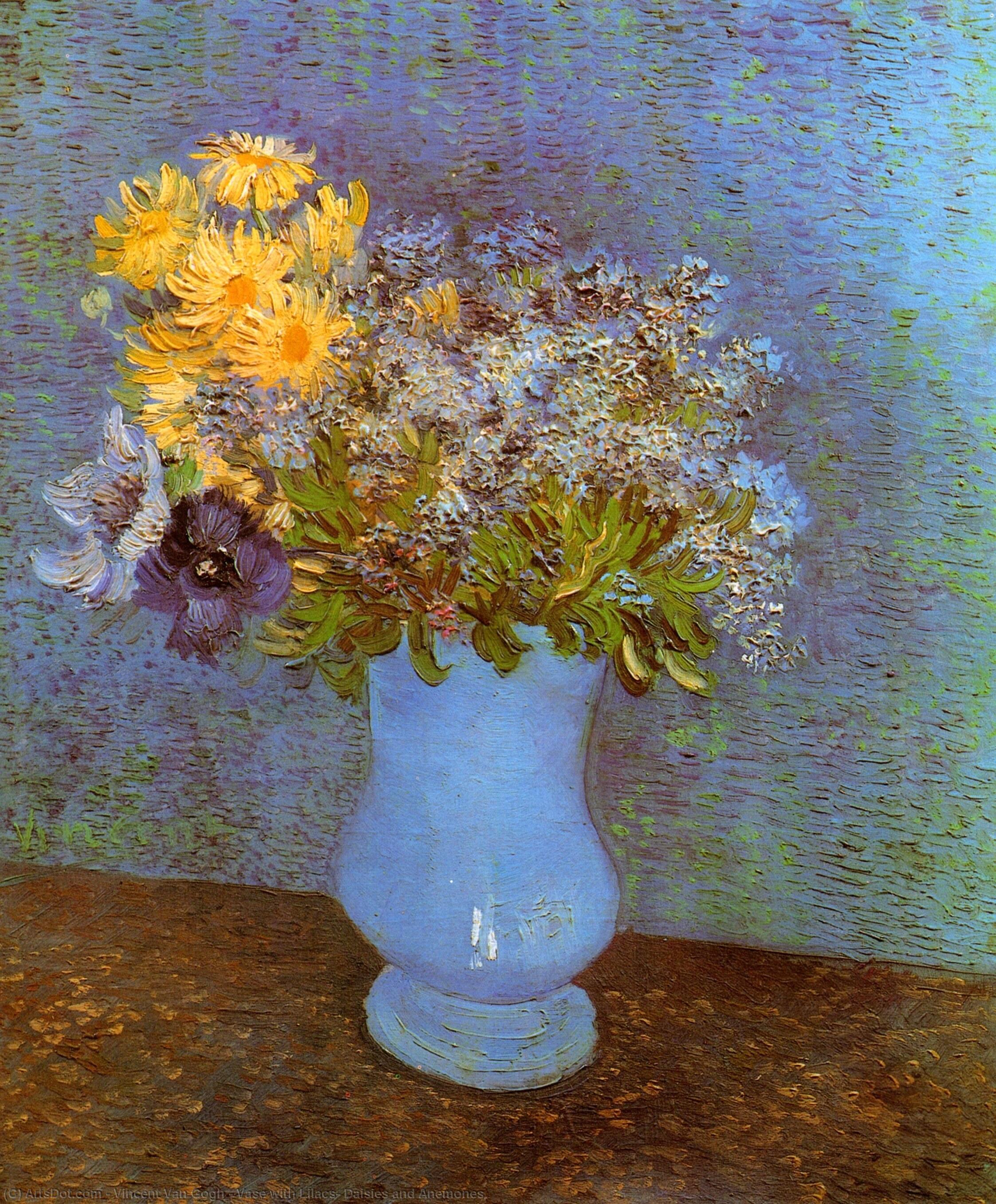WikiOO.org - אנציקלופדיה לאמנויות יפות - ציור, יצירות אמנות Vincent Van Gogh - Vase with Lilacs, Daisies and Anemones